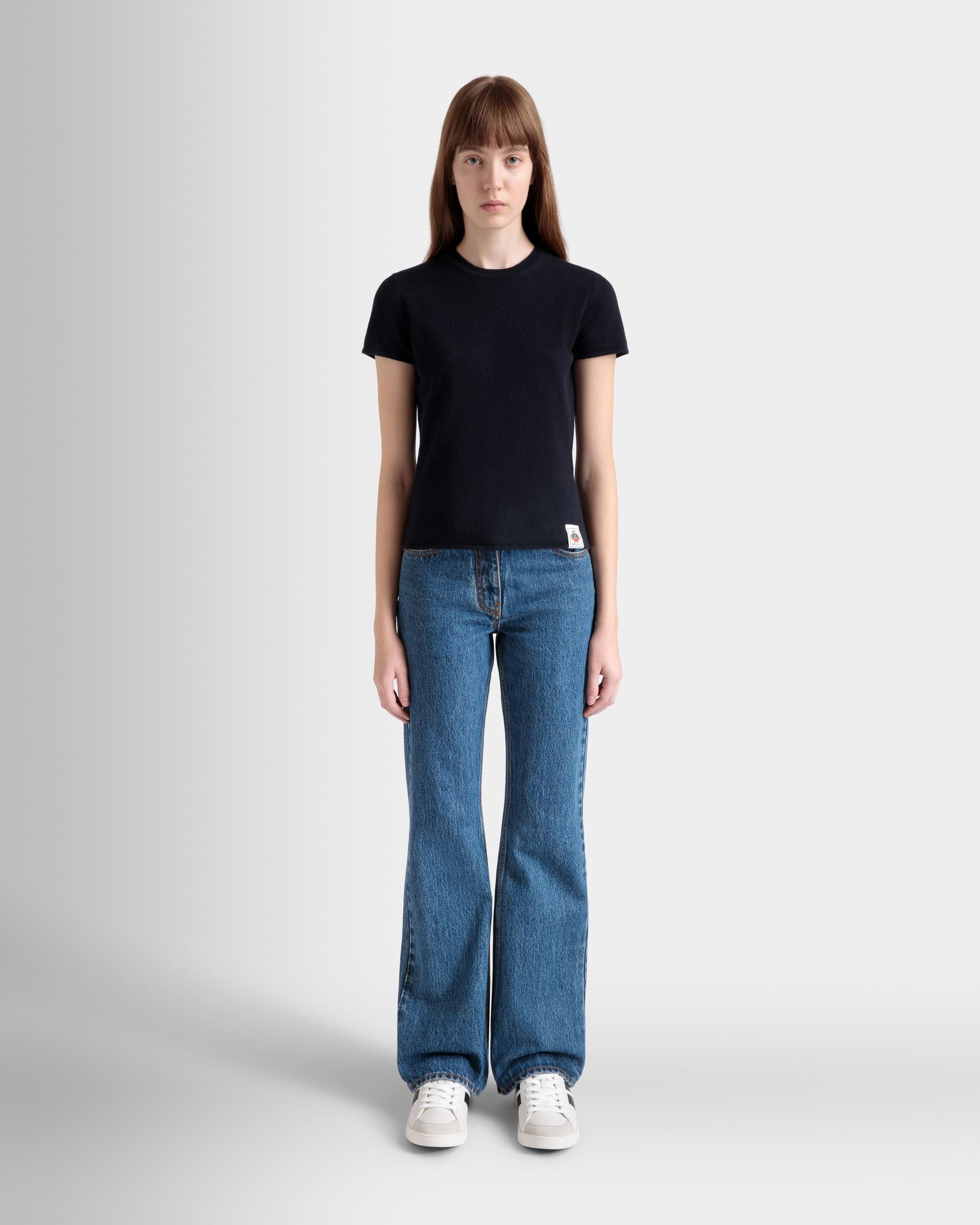 Knit Top In Navy Blue Cashmere - Women's - Bally - 02