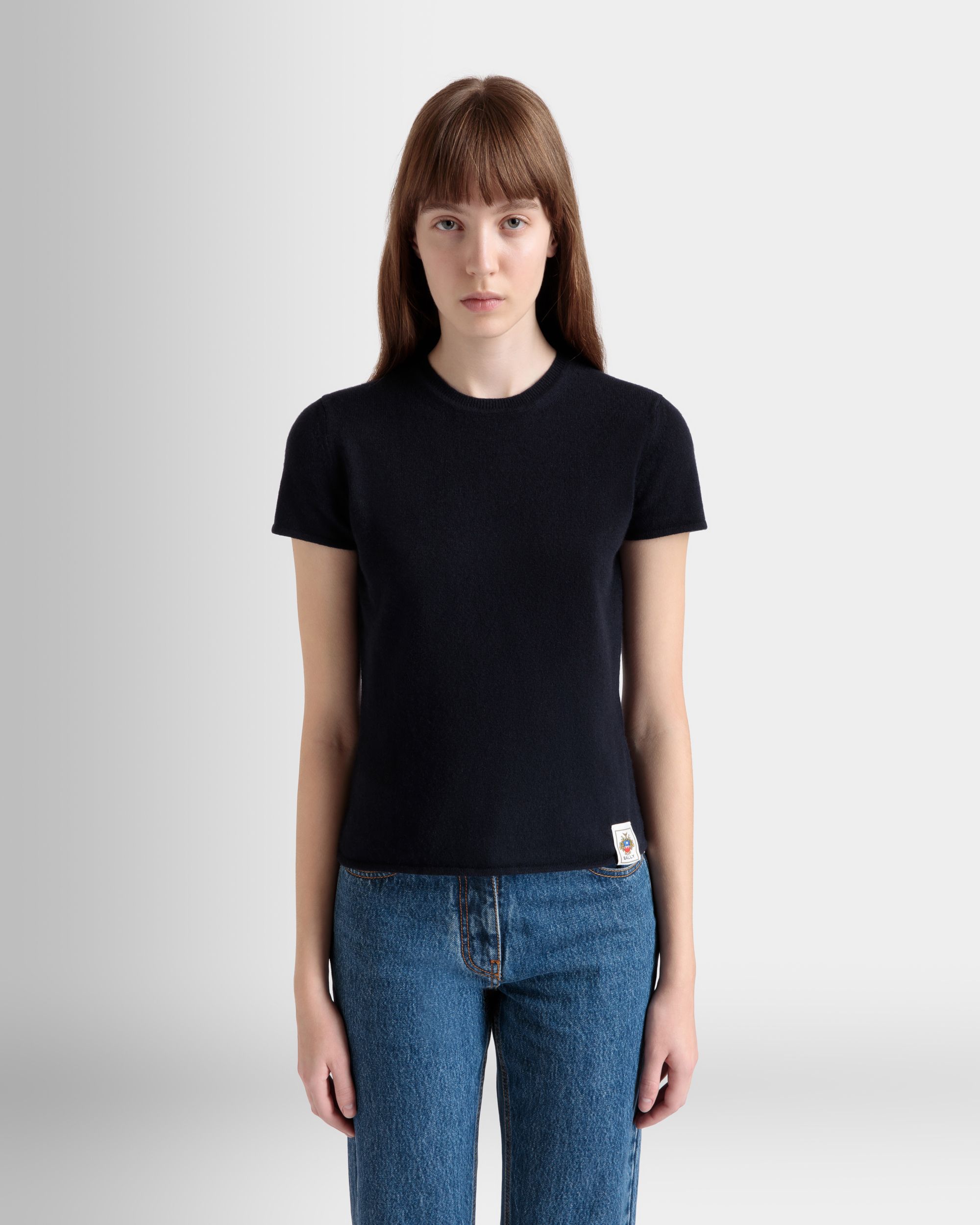 Knit Top In Navy Blue Cashmere - Women's - Bally - 03