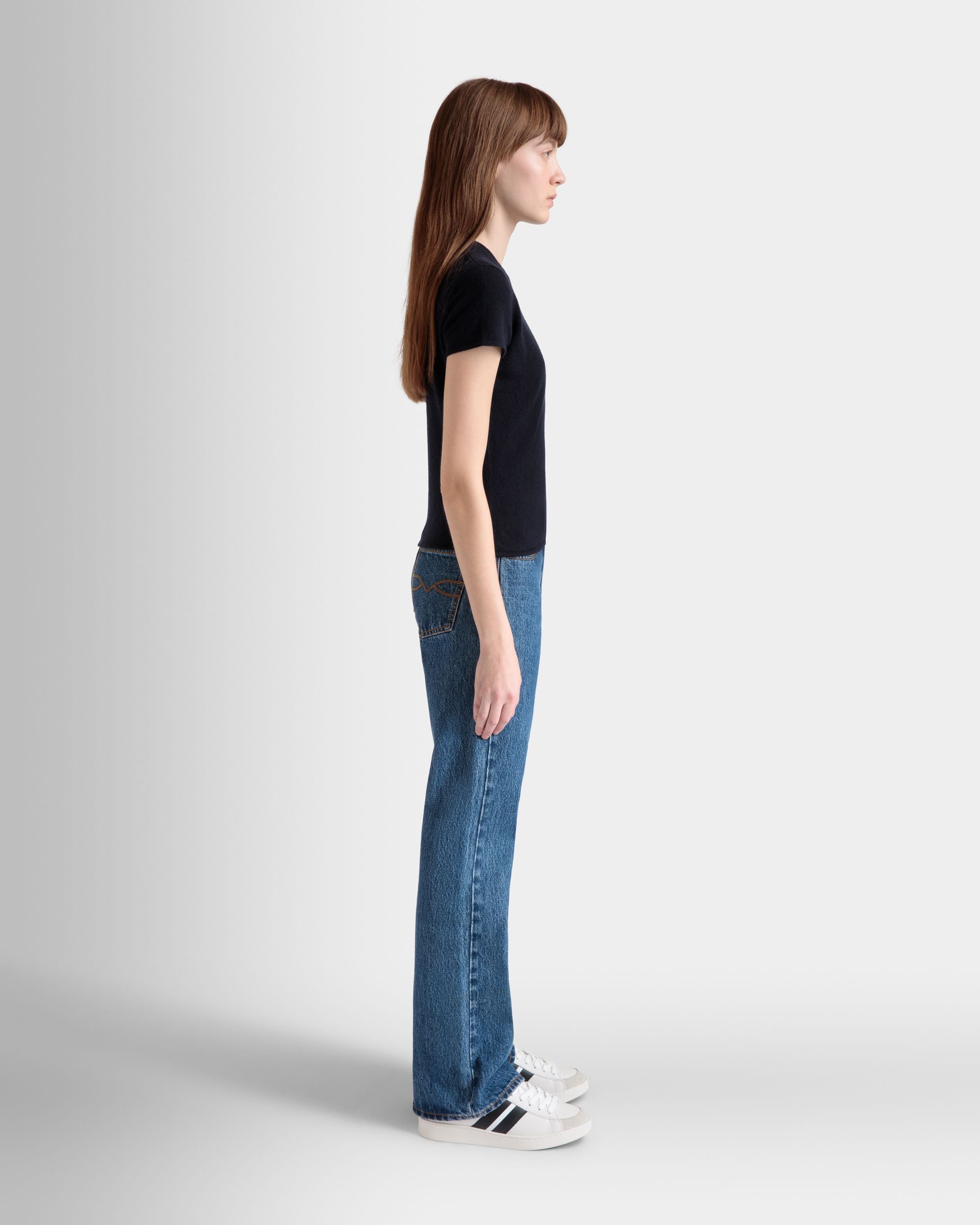 Knit Top In Navy Blue Cashmere - Women's - Bally - 04