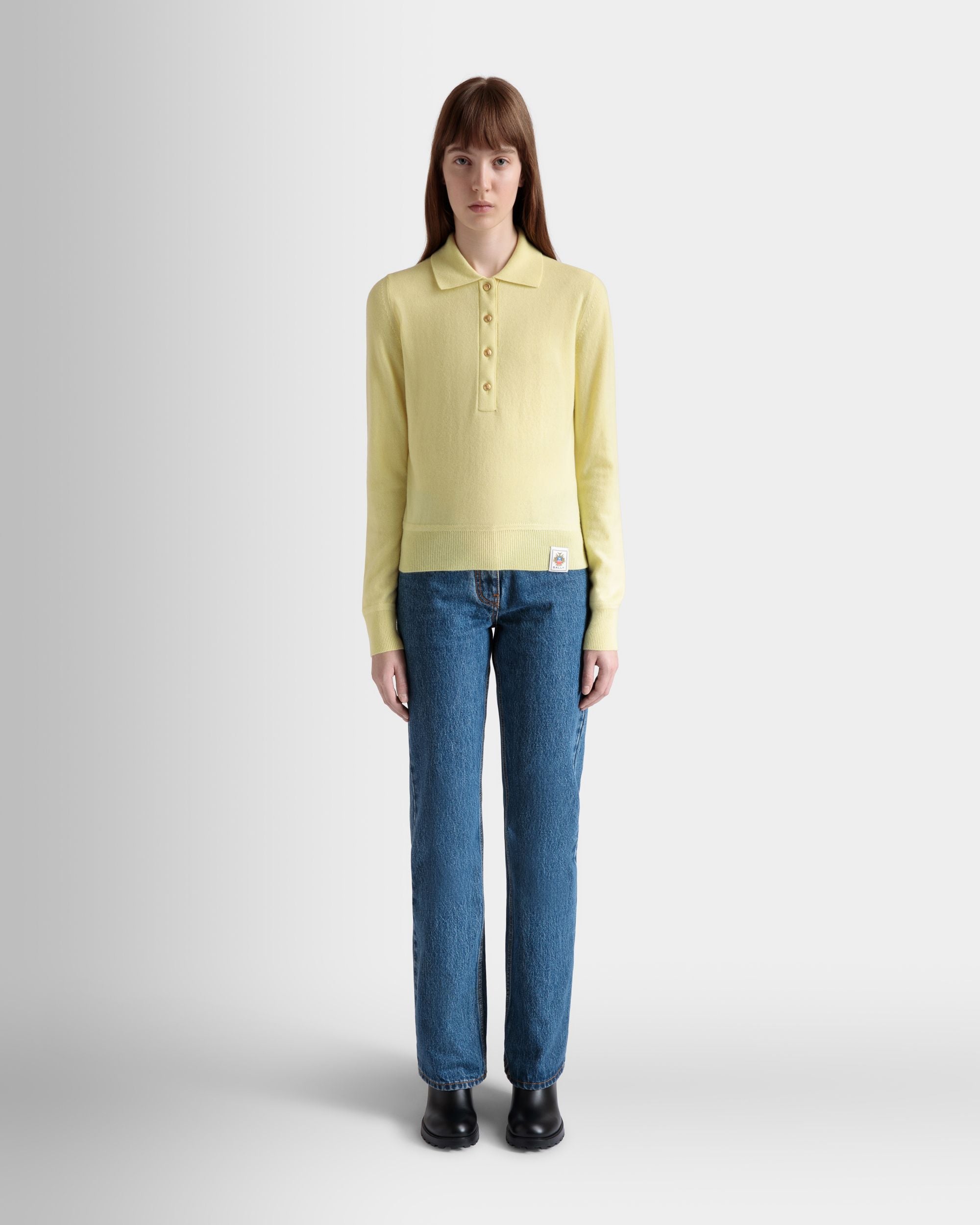 Knit Polo In Cream Cashmere - Women's - Bally - 02
