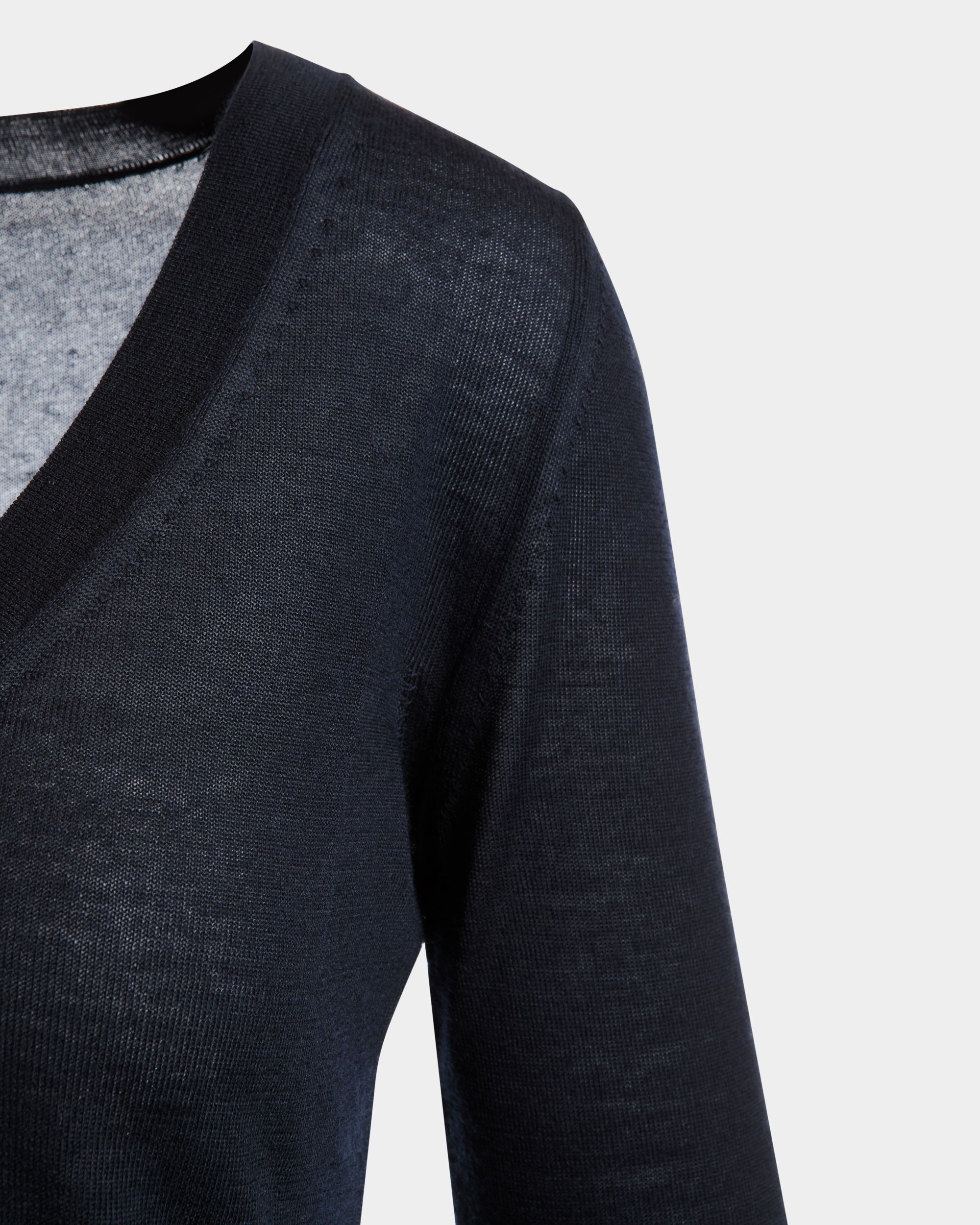 V-Neck Knit Top in Navy Blue Cashmere - Women's - Bally - 04