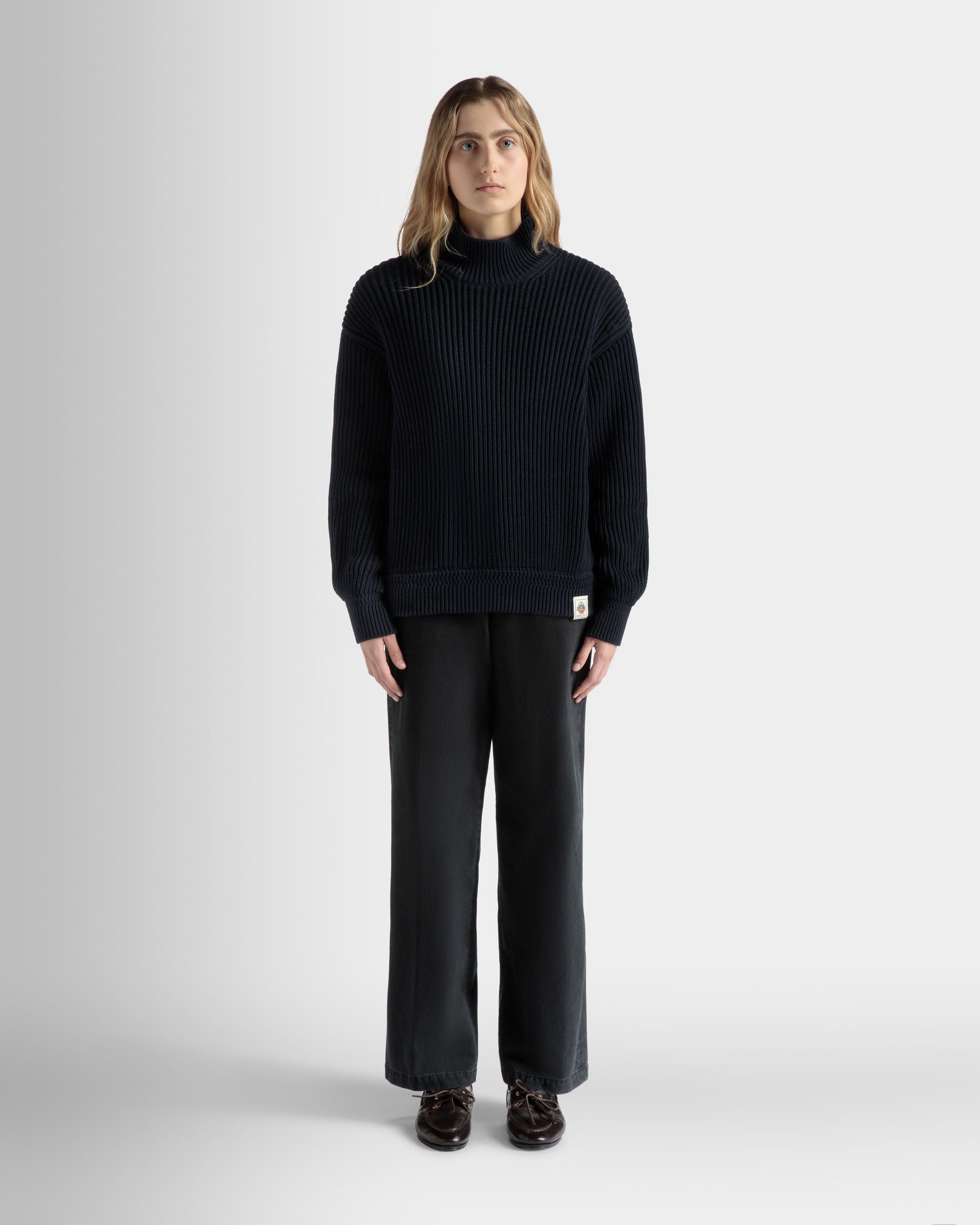 Turtle Neck in Navy Blue Cotton - Women's - Bally - 02