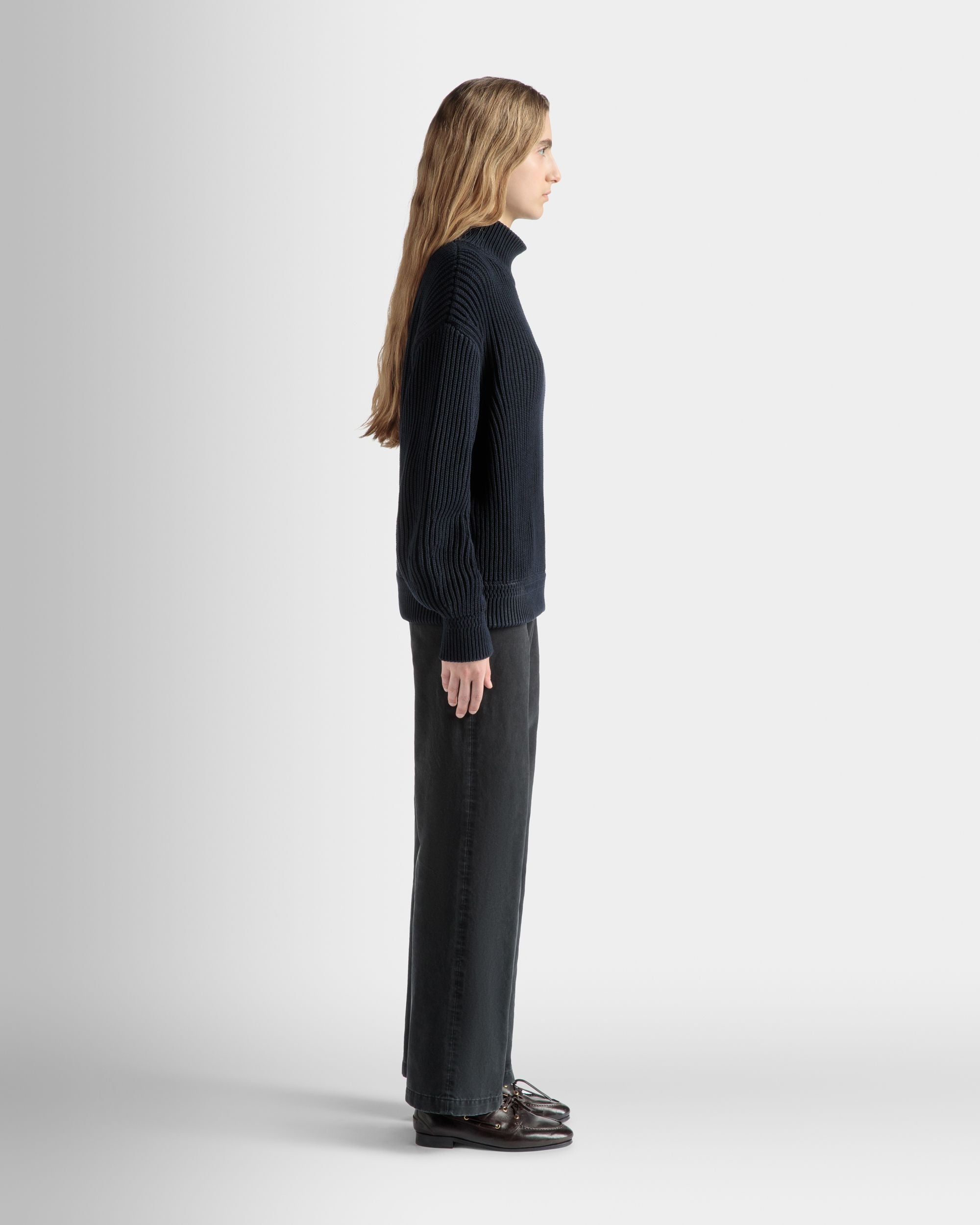 Turtle Neck in Navy Blue Cotton - Women's - Bally - 05