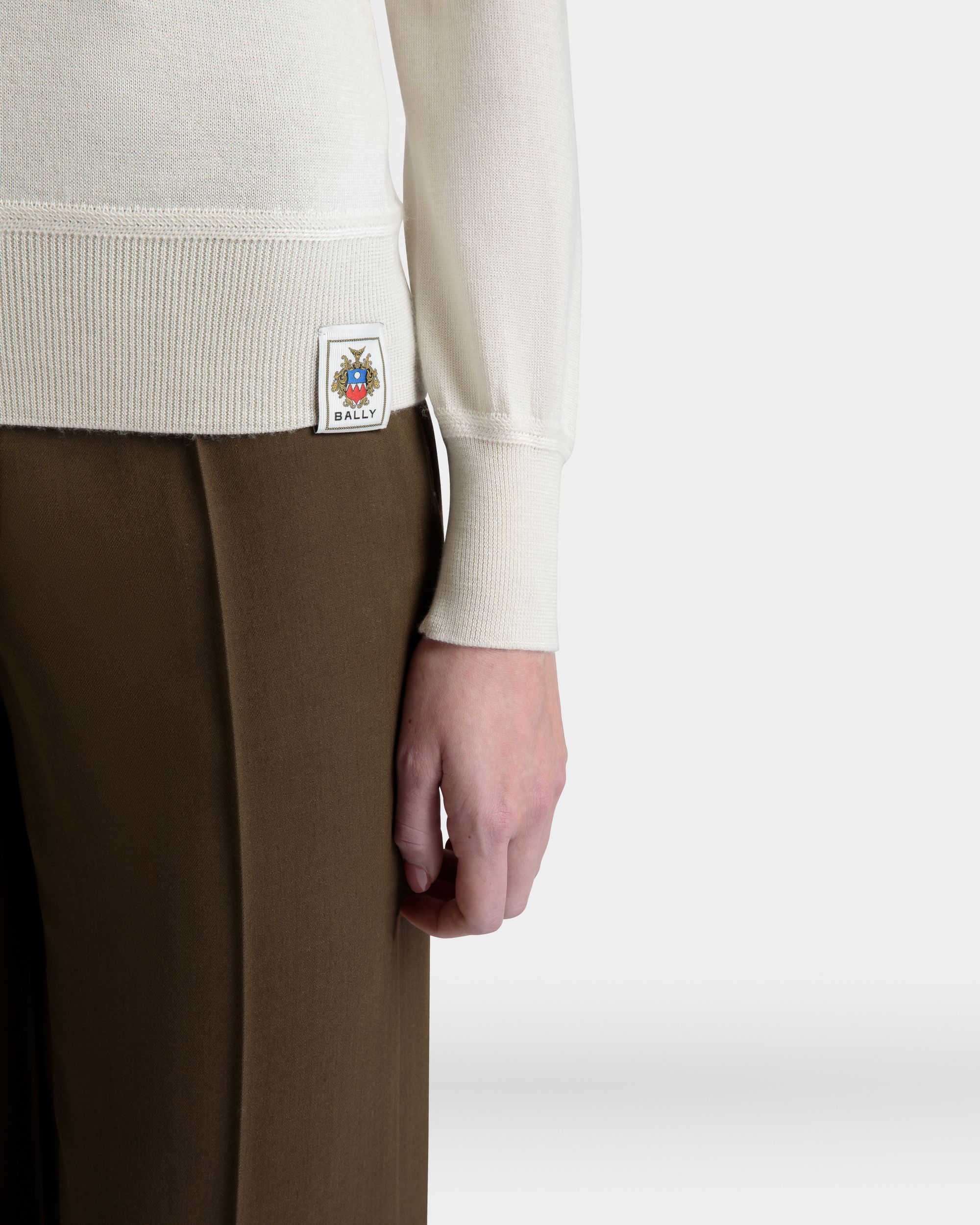 Long Sleeve Polo in Ivory Cashmere And Silk - Women's - Bally - 03