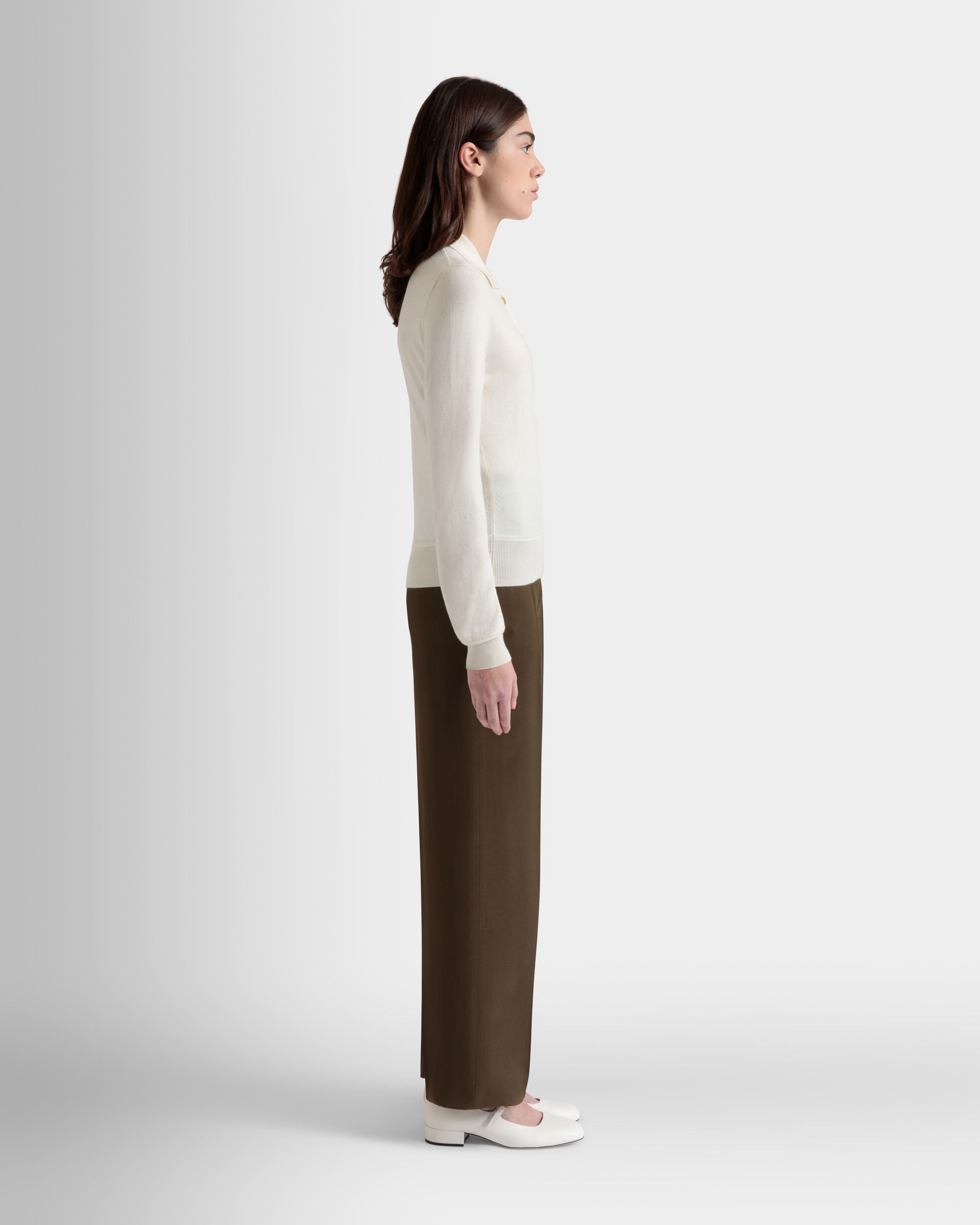 Long Sleeve Polo in Ivory Cashmere And Silk - Women's - Bally - 05