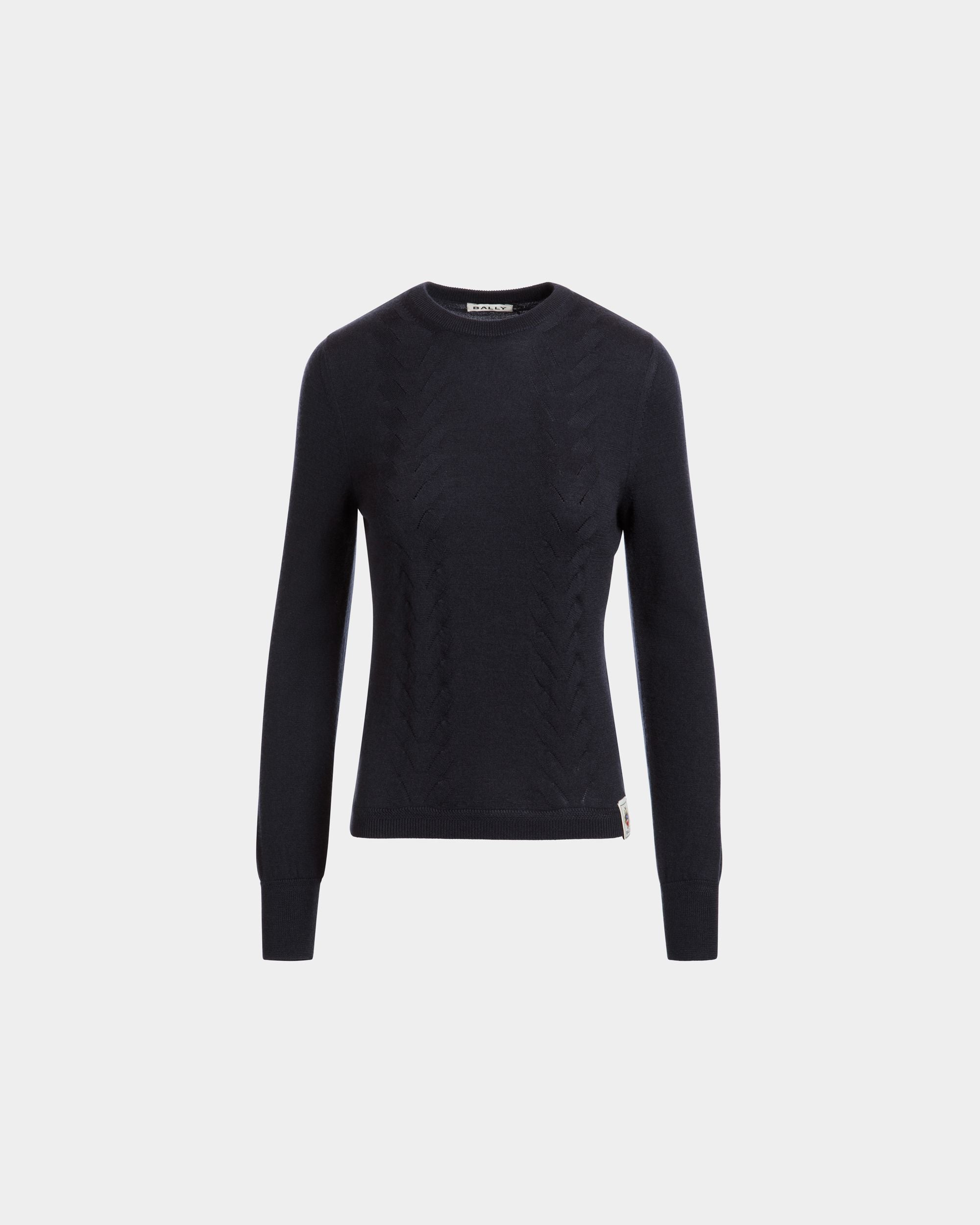 Long Sleeve Top in Navy Blue Cashmere And Silk - Women's - Bally - 01