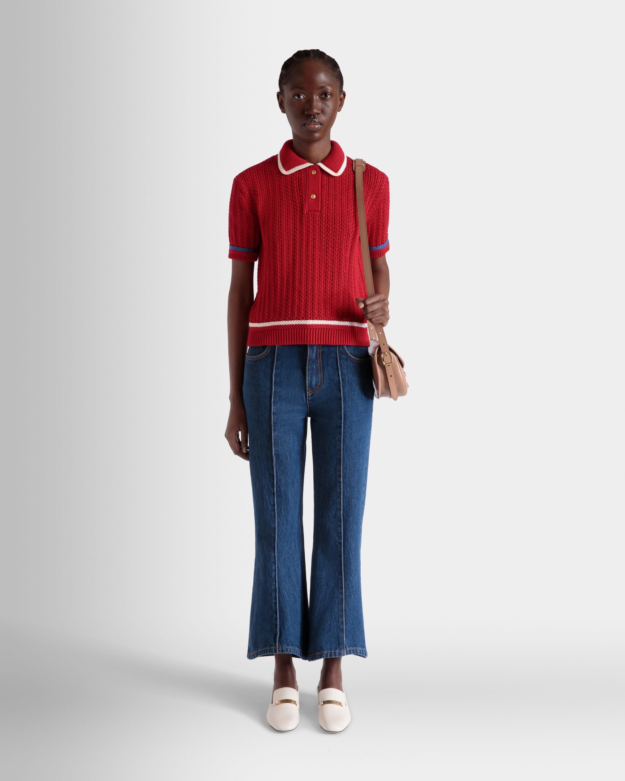 Knit Polo in Red Cotton - Women's - Bally - 02