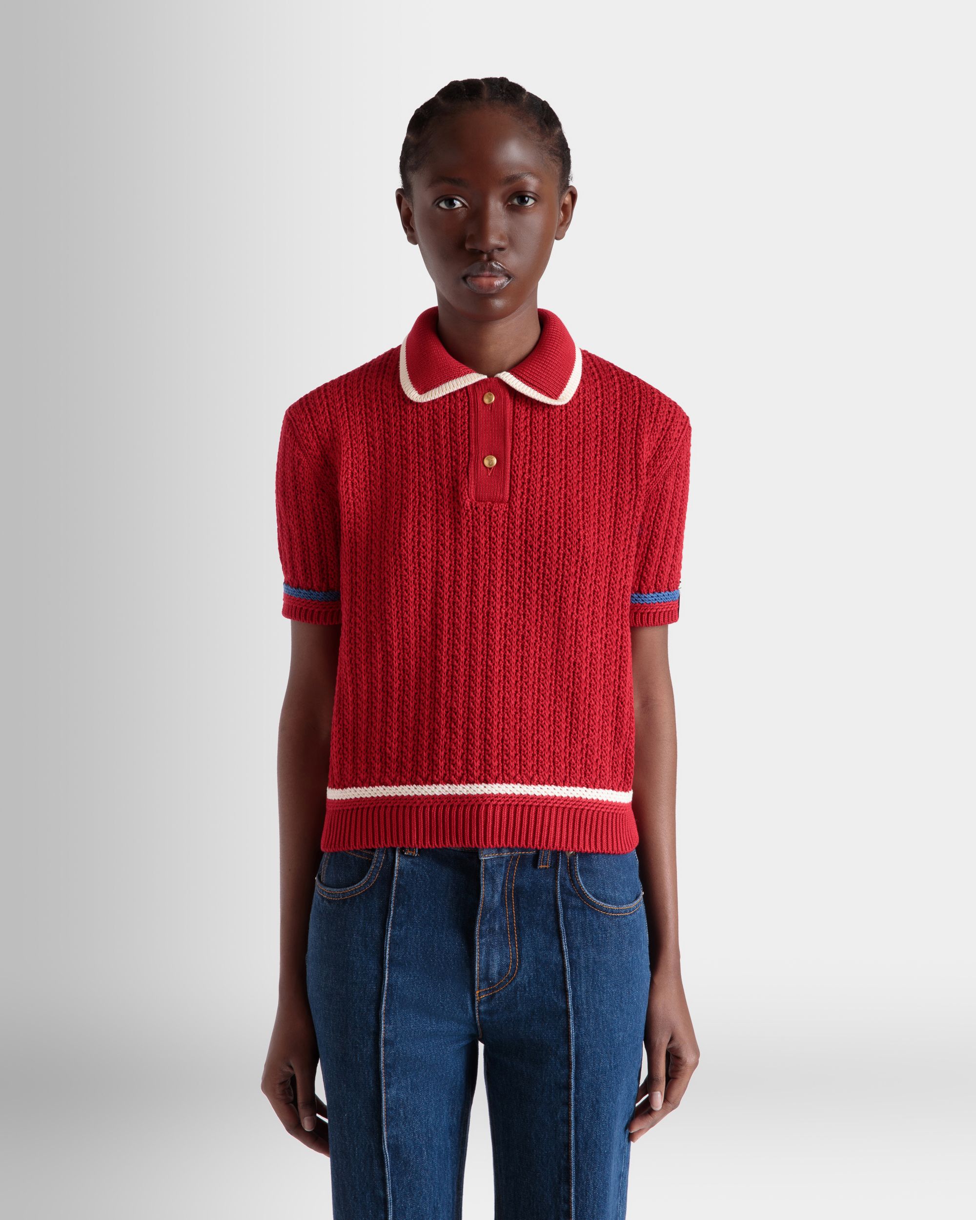 Knit Polo in Red Cotton - Women's - Bally - 08