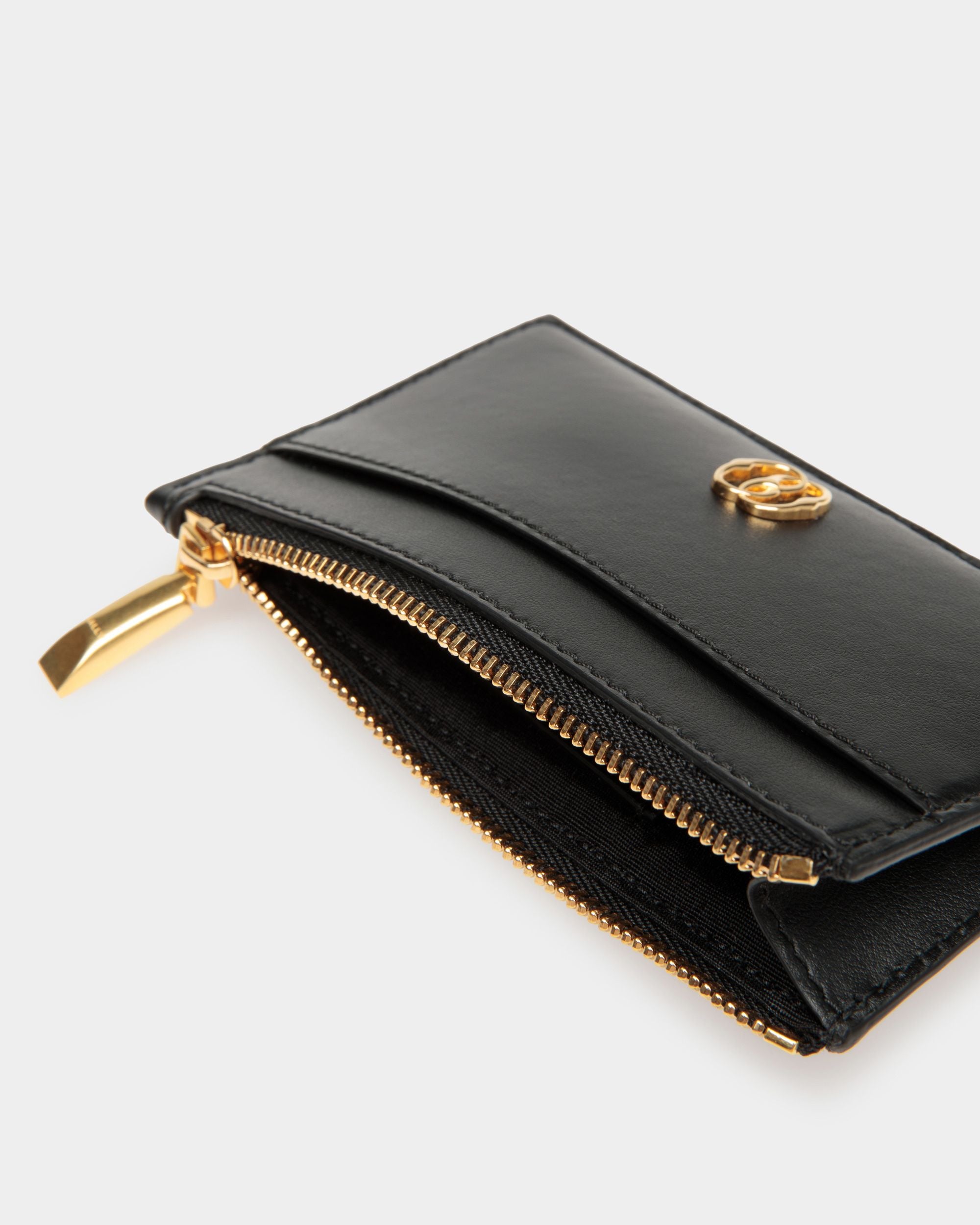 Emblem Card Holder In Black Leather - Women's - Bally - 04