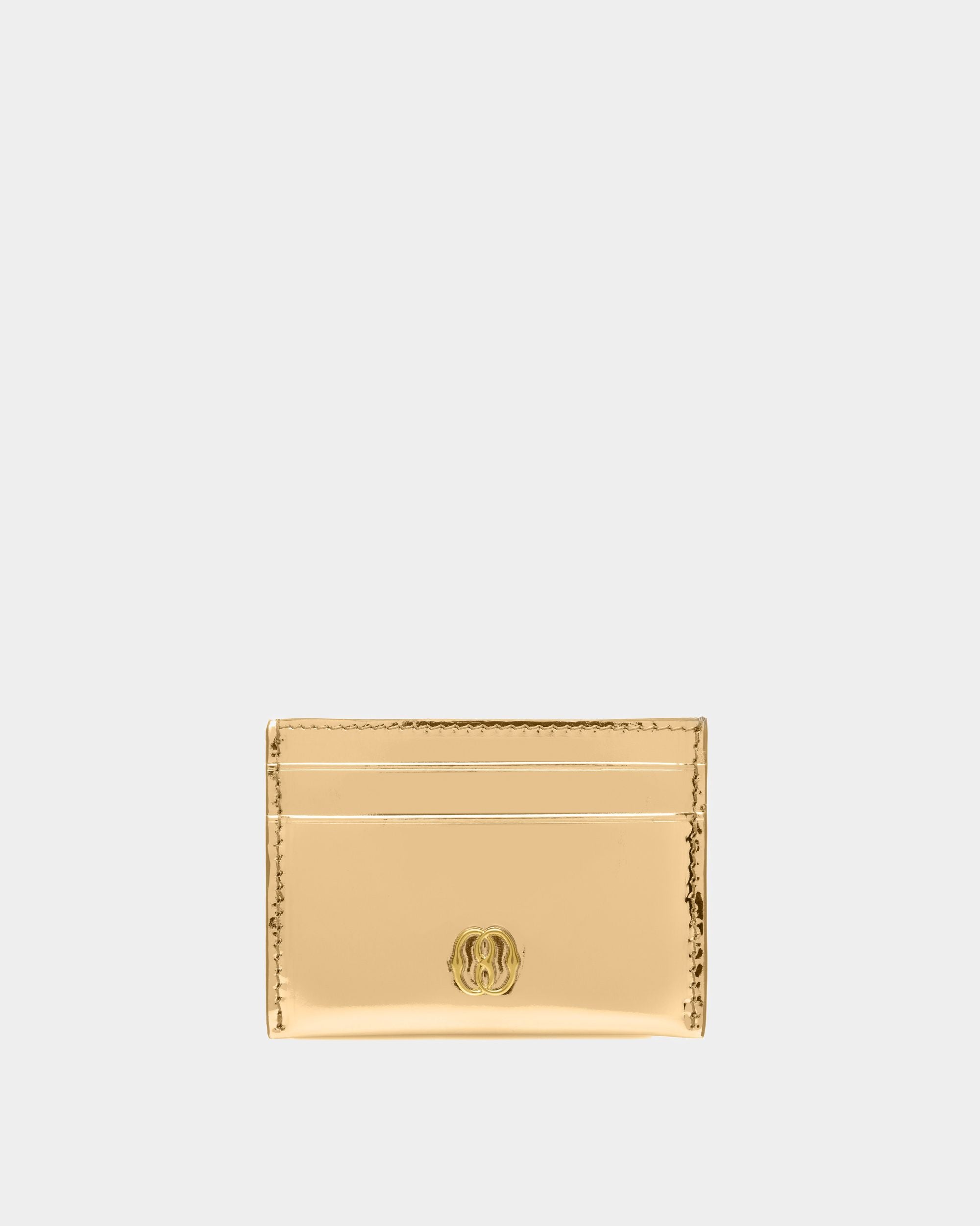 Emblem Business Card Holder In Gold Leather - Women's - Bally - 01