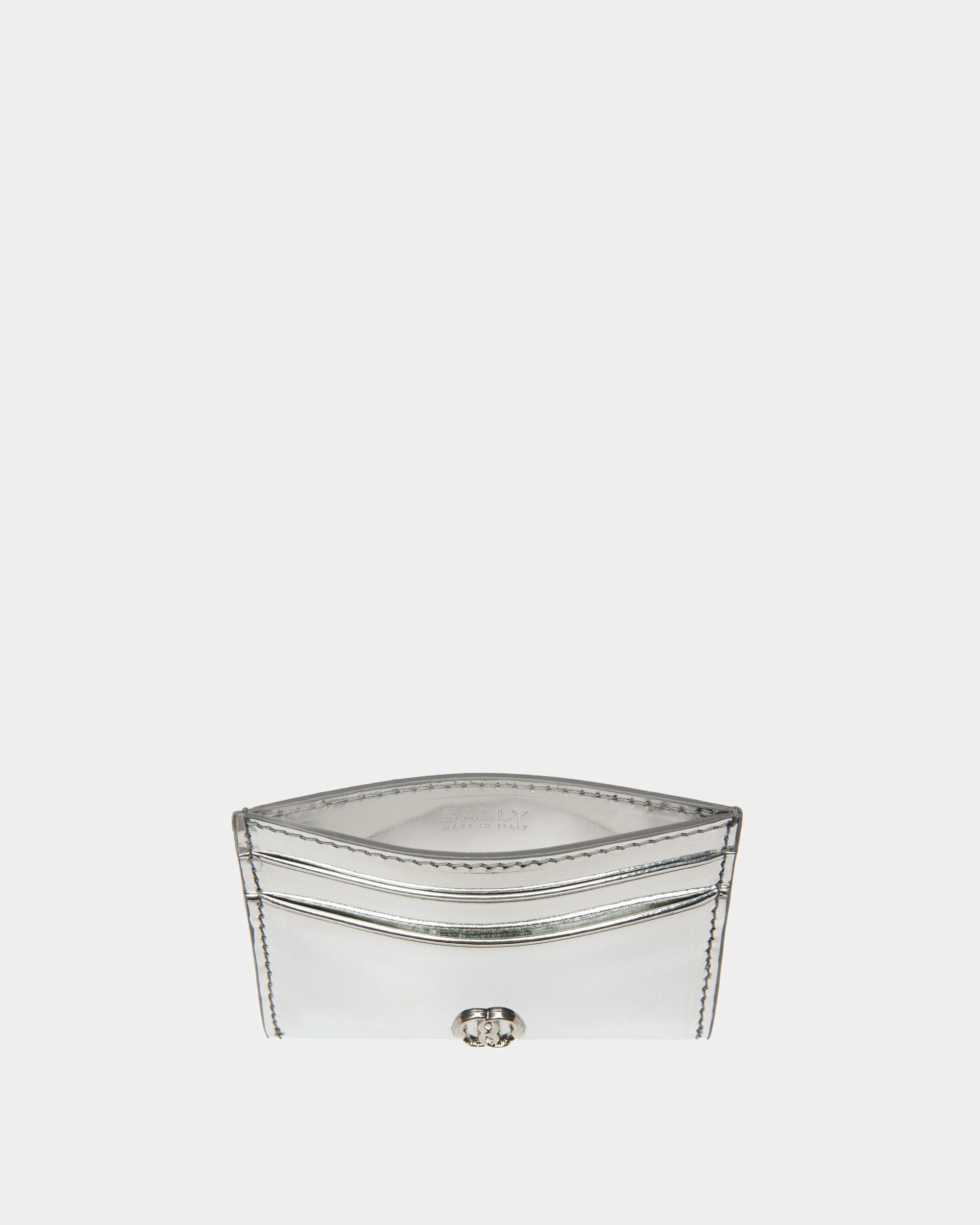 Emblem Business Card Holder In Silver Leather - Women's - Bally - 03