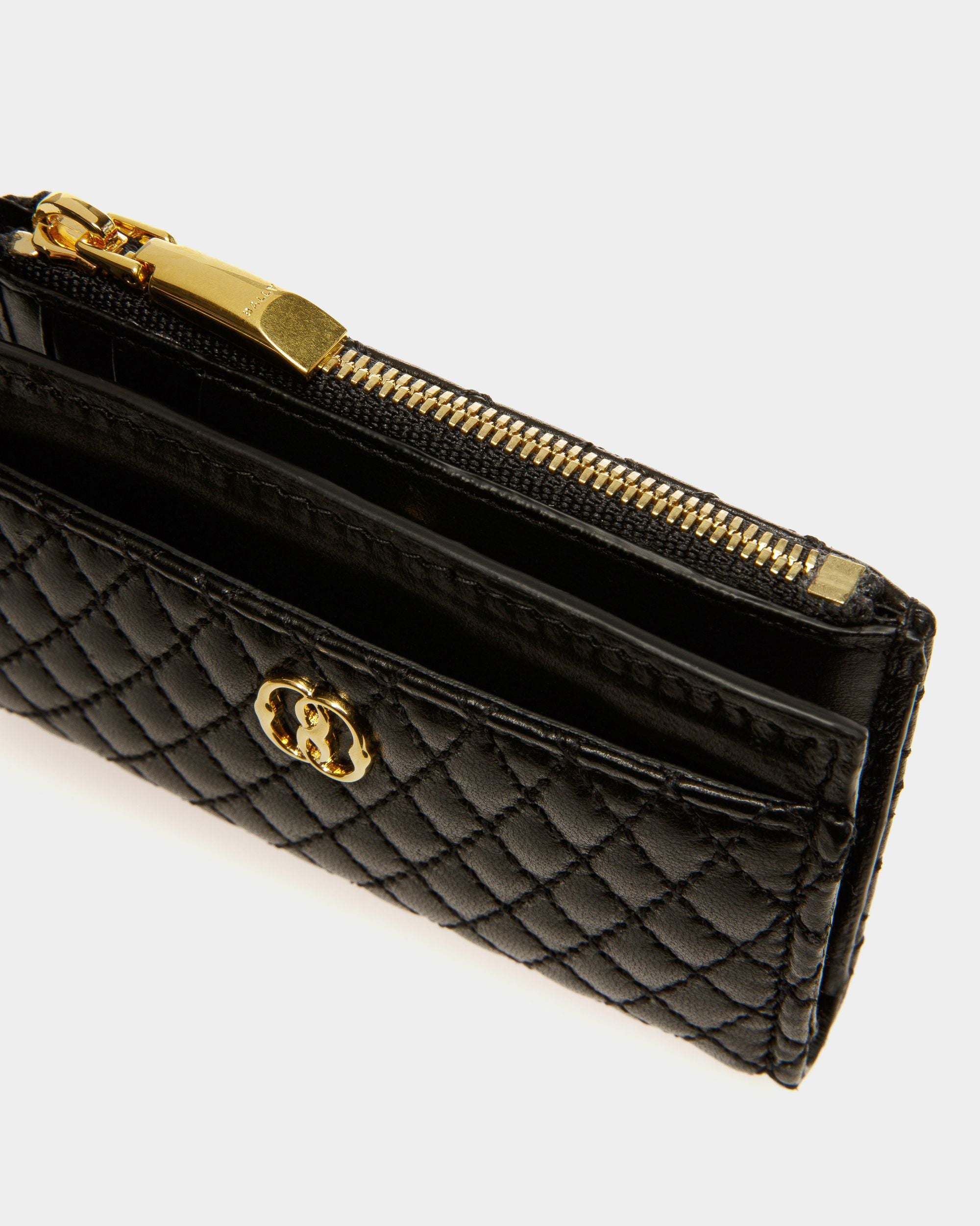 Emblem Wallet In Black Leather - Women's - Bally - 04