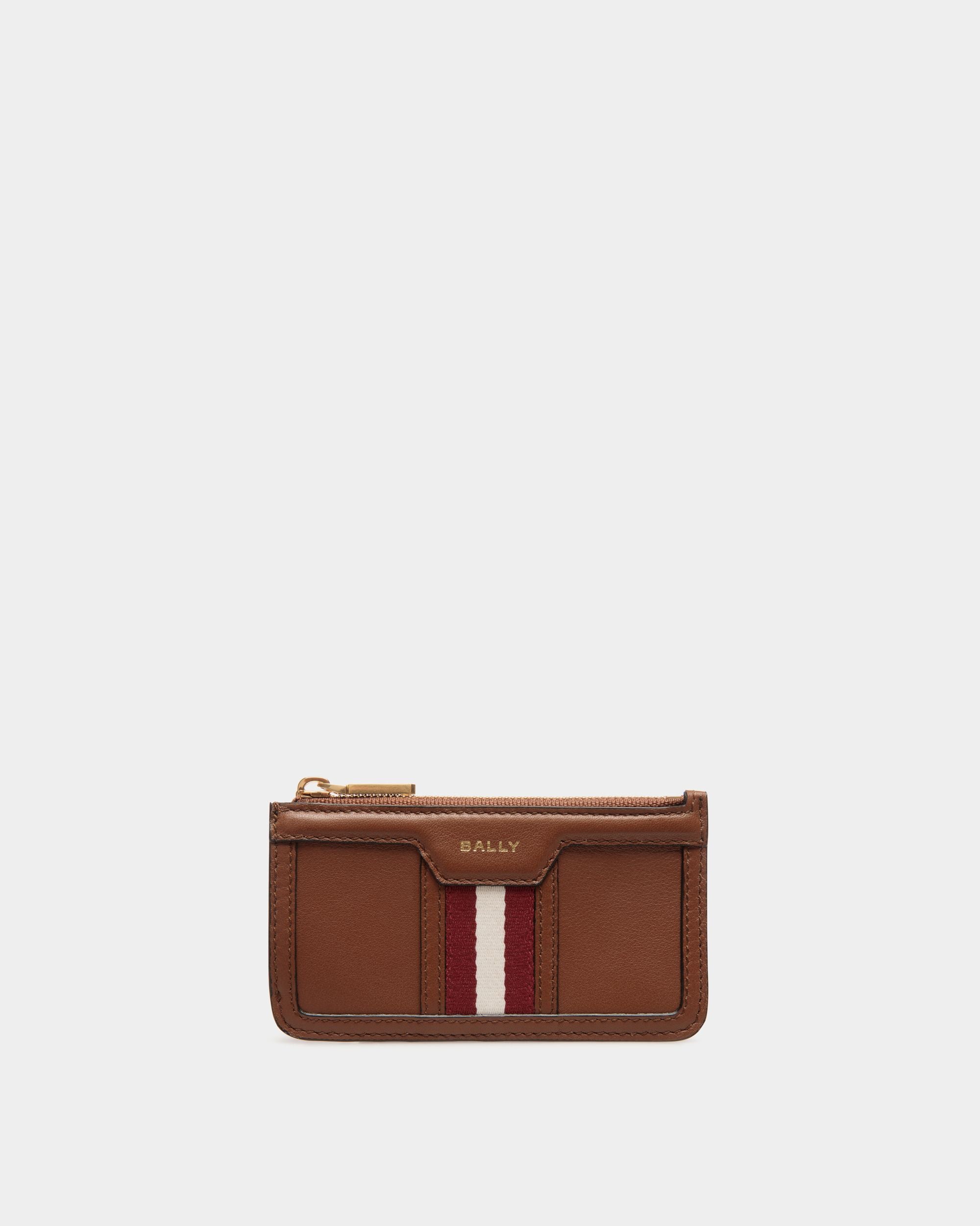 Code Zipped Card Holder in Brown Leather - Women's - Bally - 01