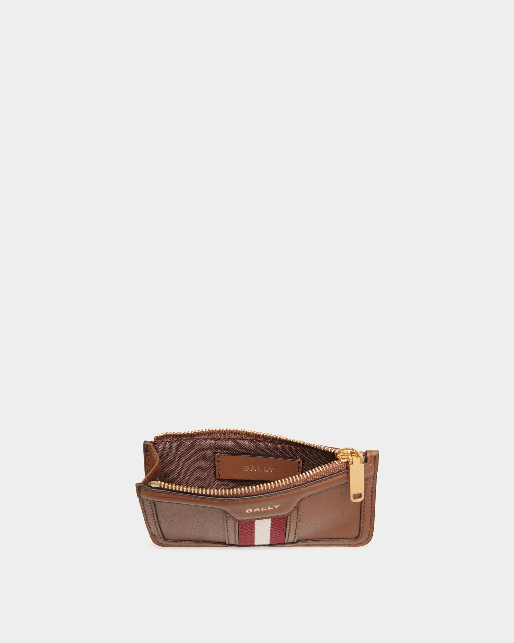 Code Zipped Card Holder in Brown Leather - Women's - Bally - 03