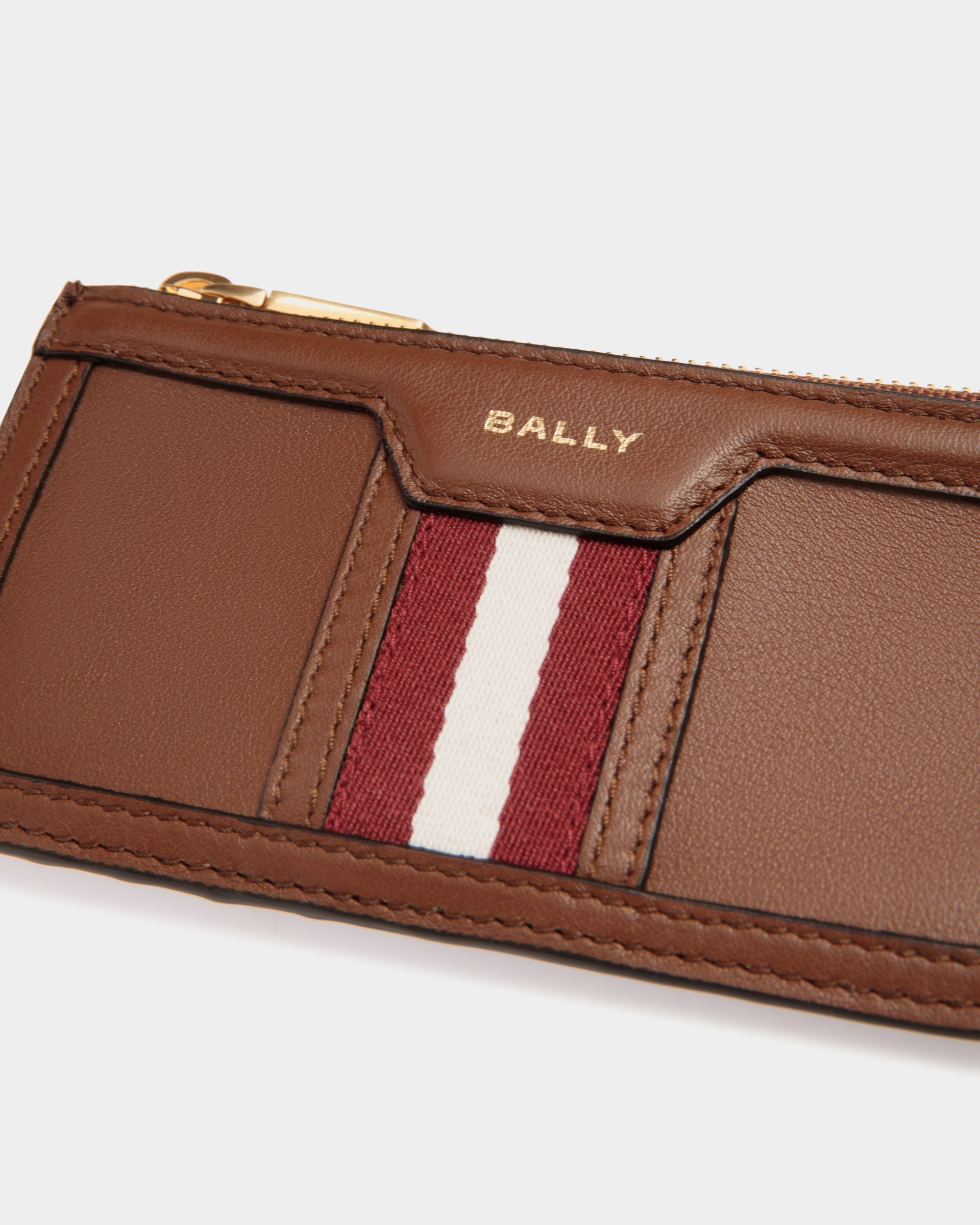 Code Zipped Card Holder in Brown Leather - Women's - Bally - 04