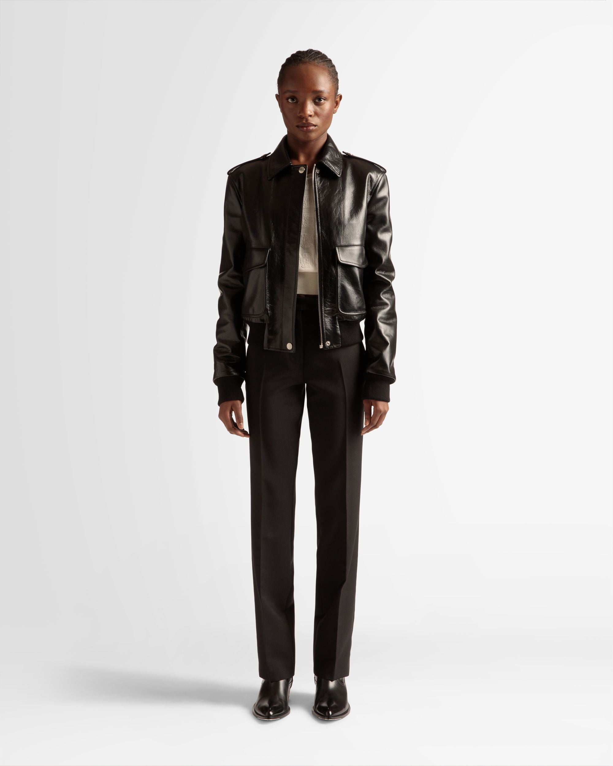 Bomber Jacket In Black Leather - Women's - Bally - 02