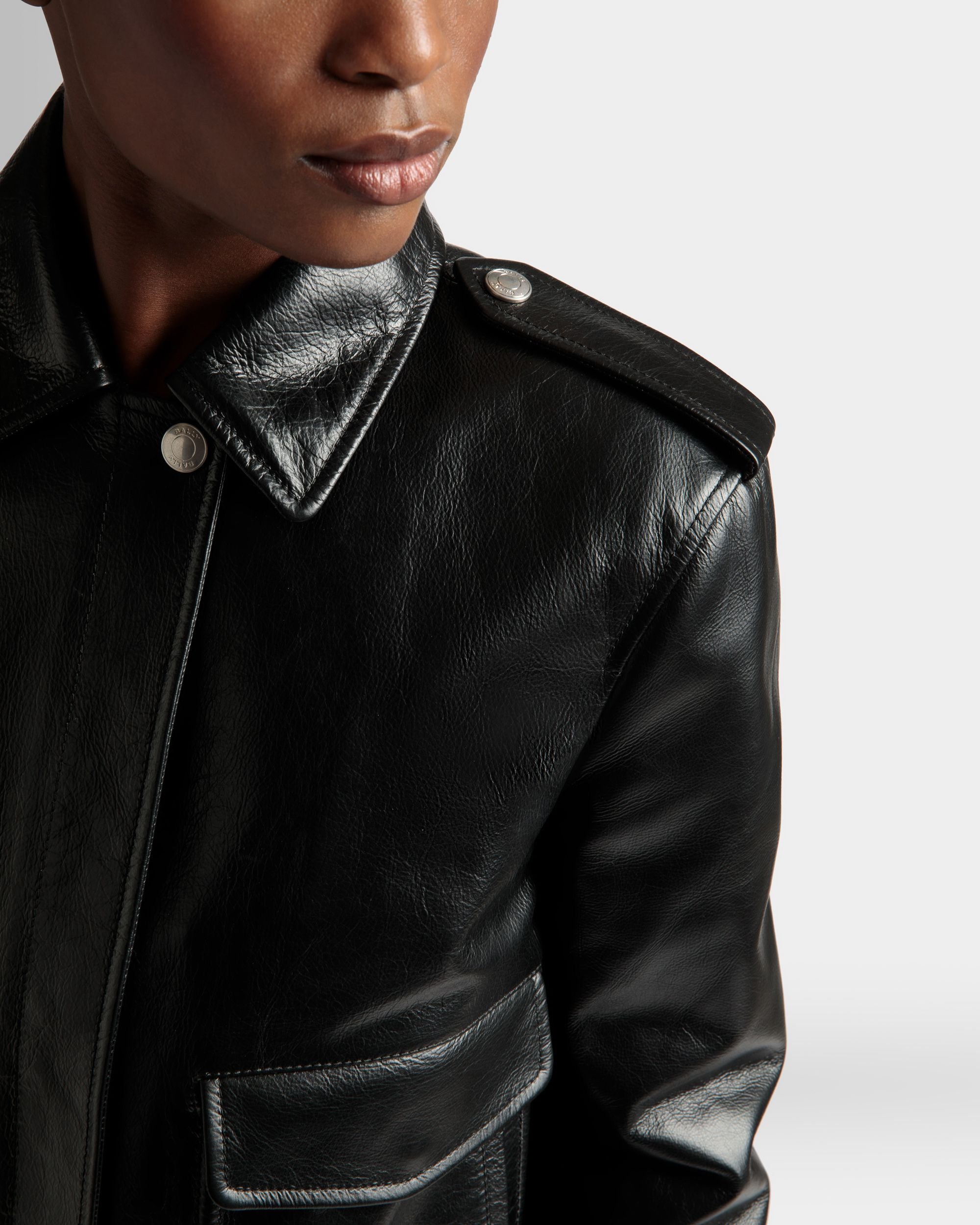 Bomber Jacket In Black Leather - Women's - Bally - 03