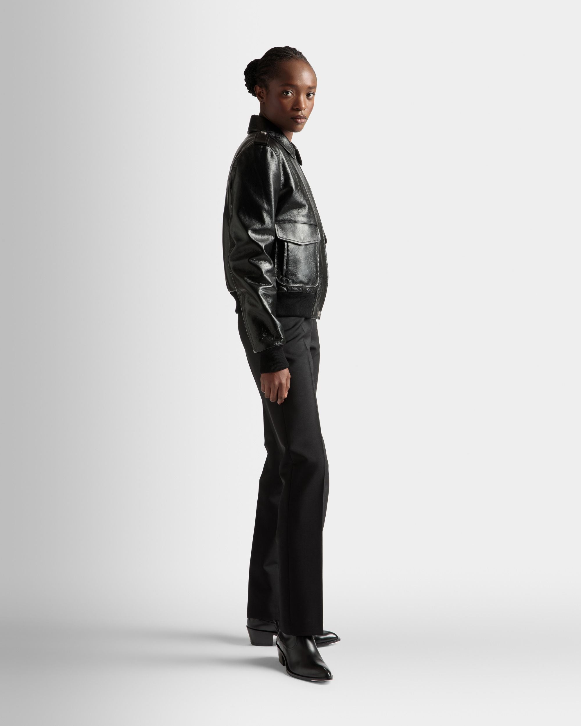 Bomber Jacket In Black Leather - Women's - Bally - 04