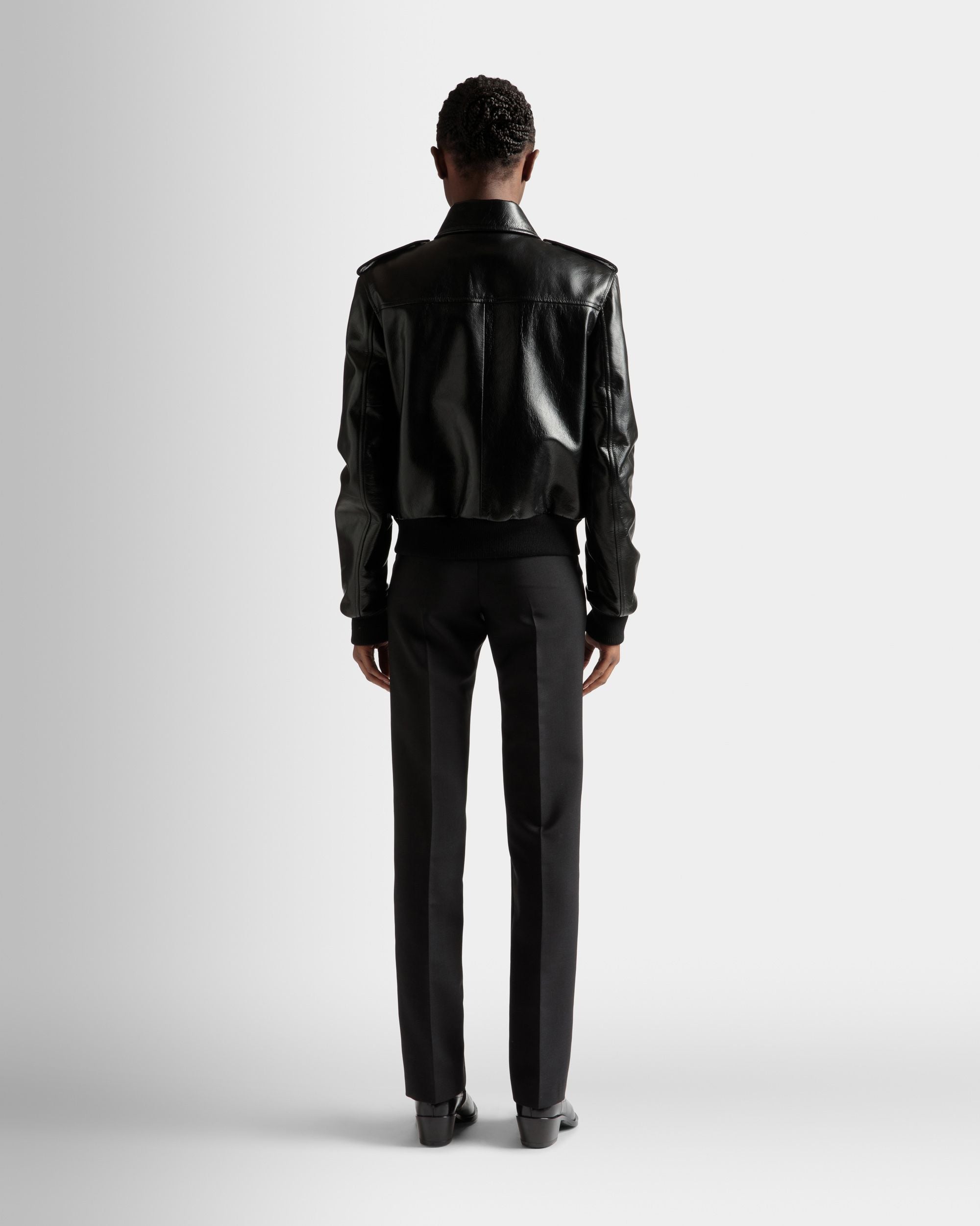 Bomber Jacket In Black Leather - Women's - Bally - 05