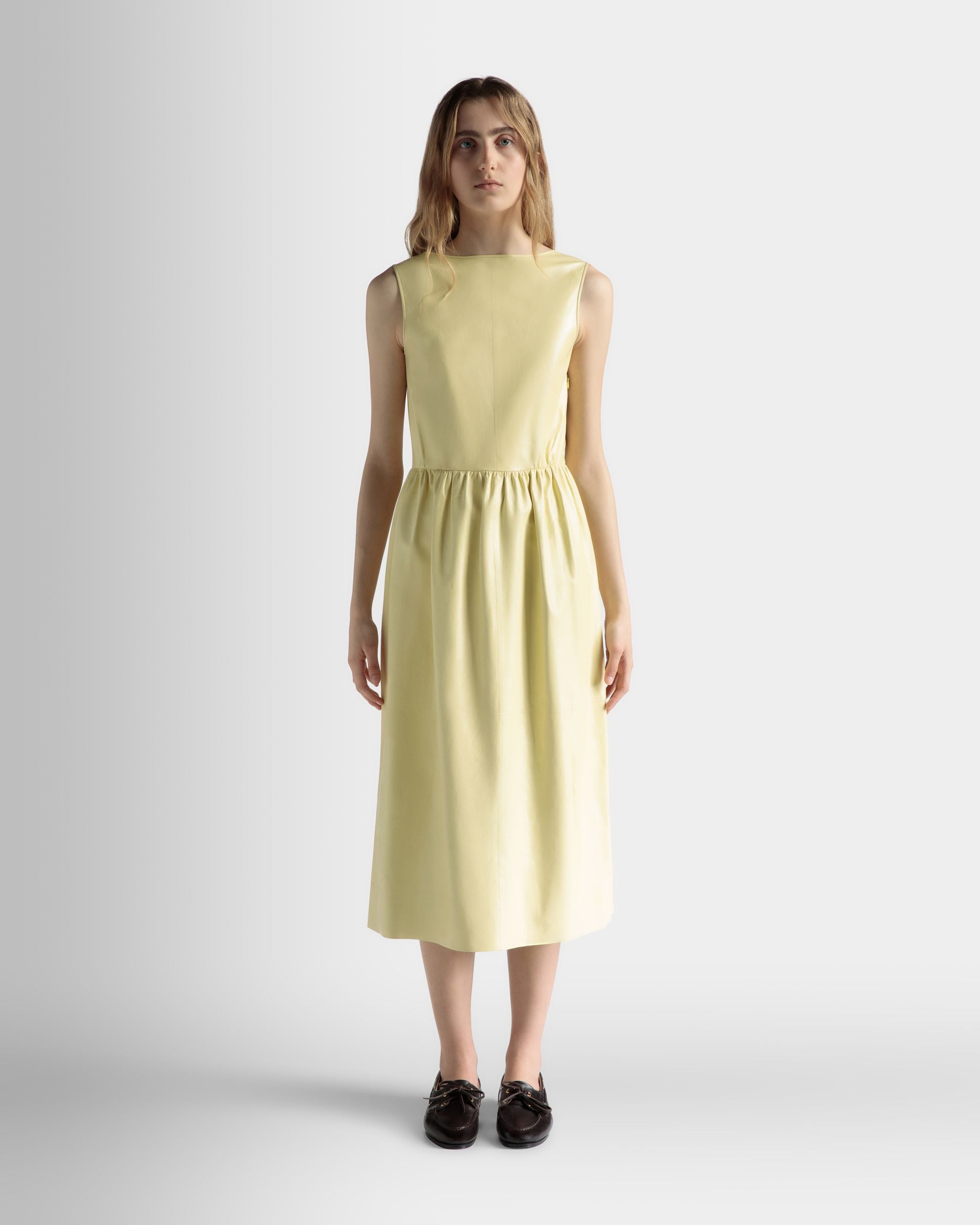 Sleeveless Midi Dress in Vanana Yellow Leather - Women's - Bally - 02