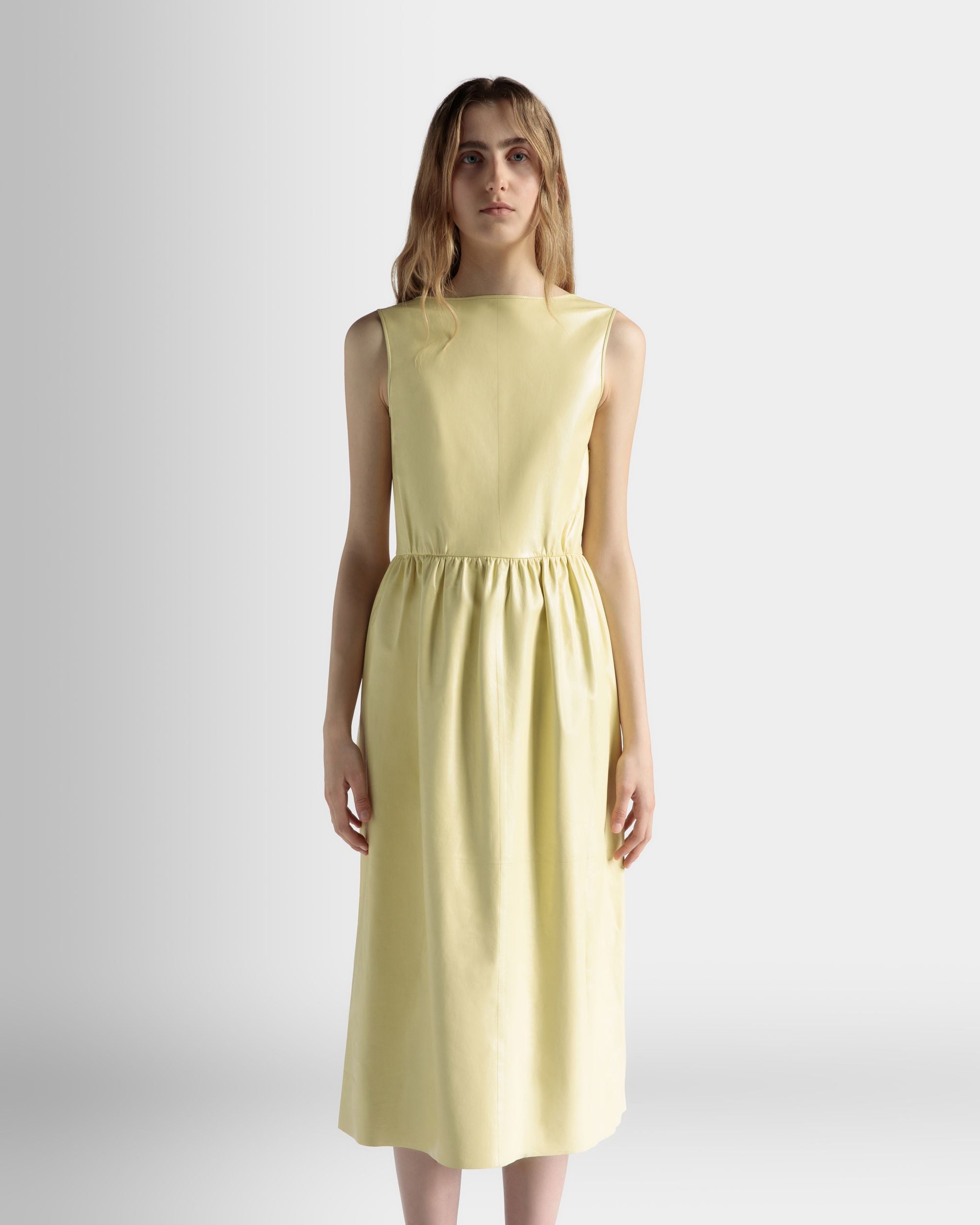Sleeveless Midi Dress in Vanana Yellow Leather - Women's - Bally - 03