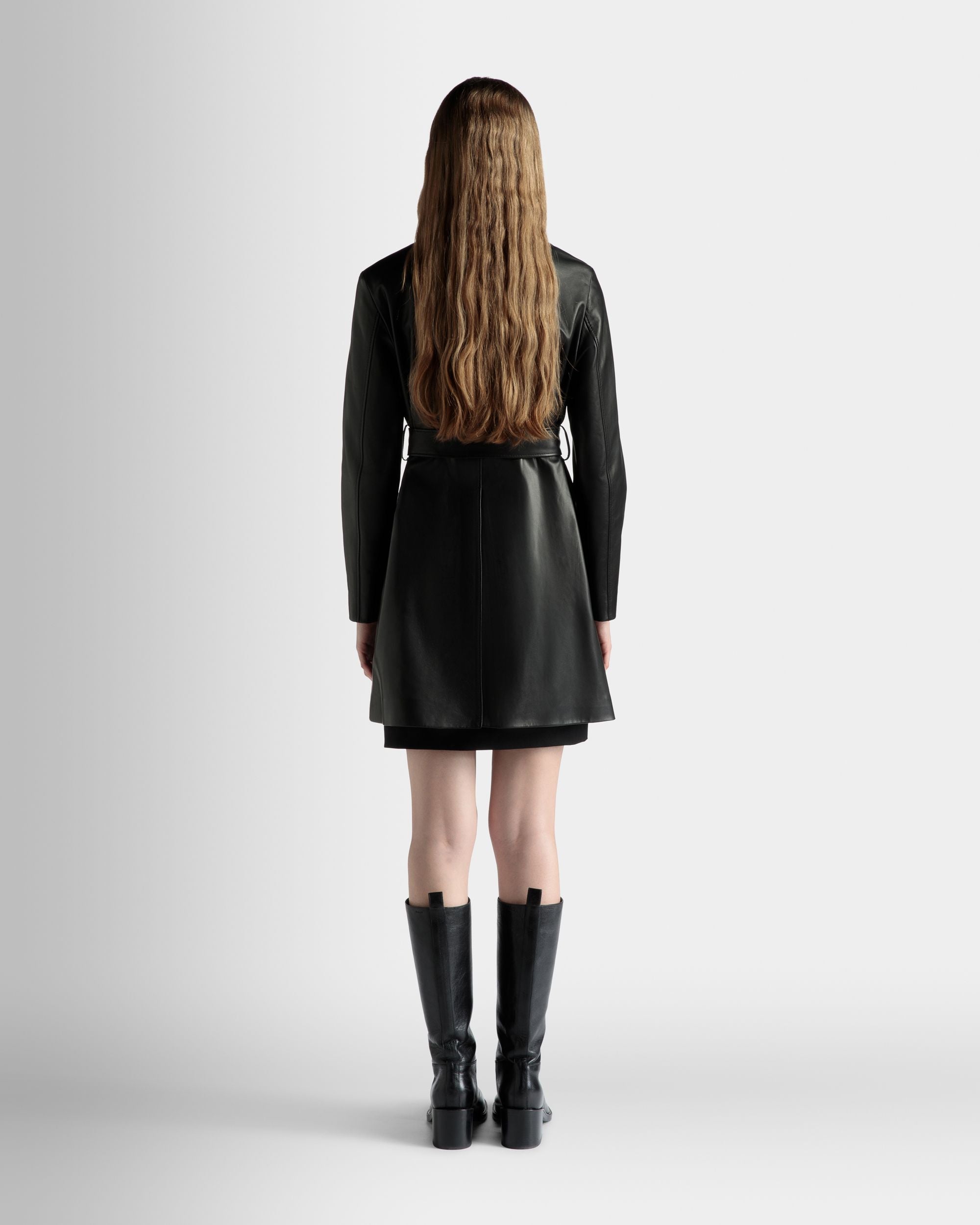 Belted Midi Coat in Black Leather - Women's - Bally - 06