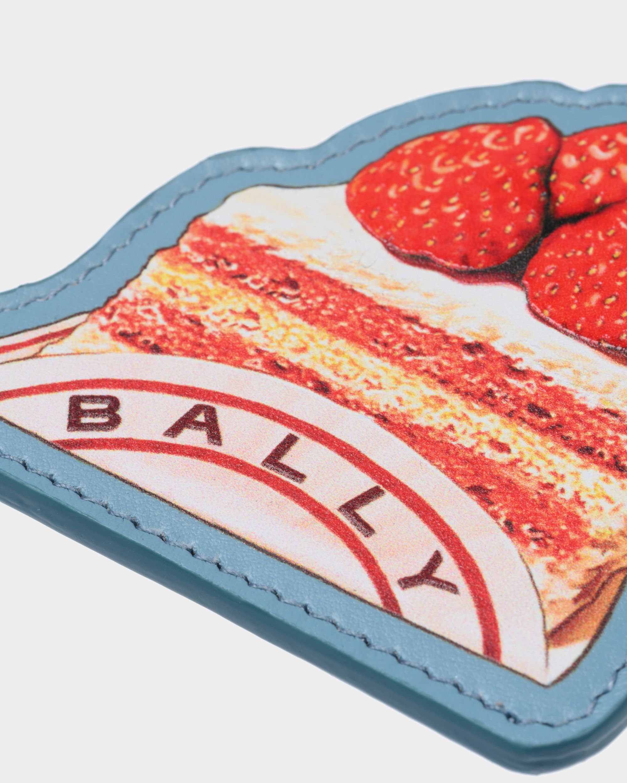 Keychain With Bally Cake Print in Medium Blue Leather - Women's - Bally - 02