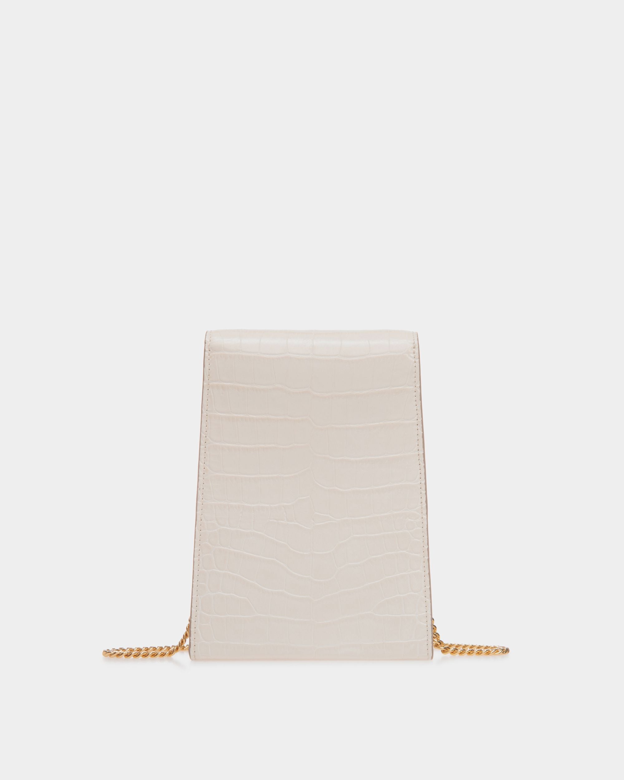 Tilt Phone Bag in White Crocodile Print Leather - Women's - Bally - 02