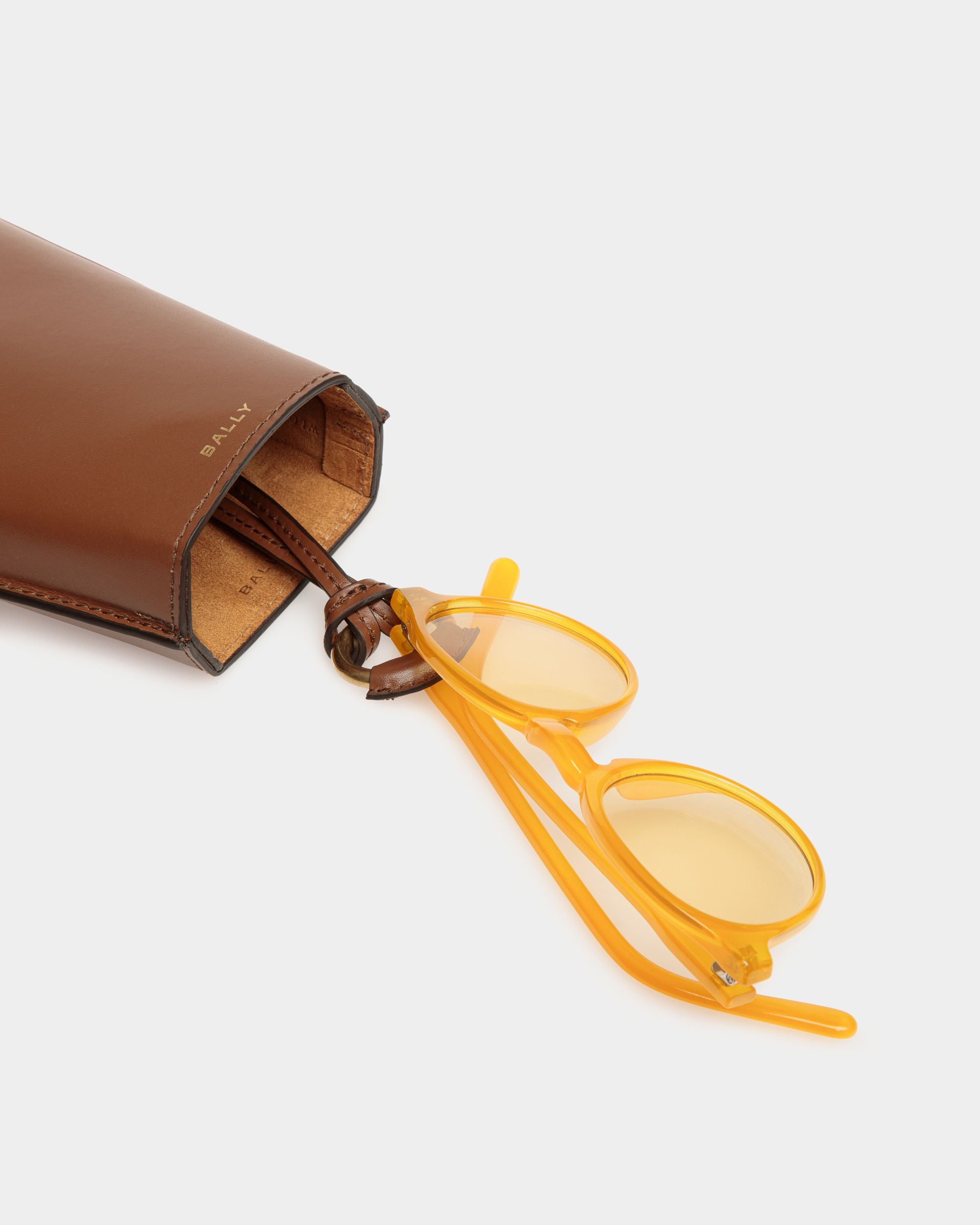 Belle Sunglasses Holder in Brown Leather - Women's - Bally - 03