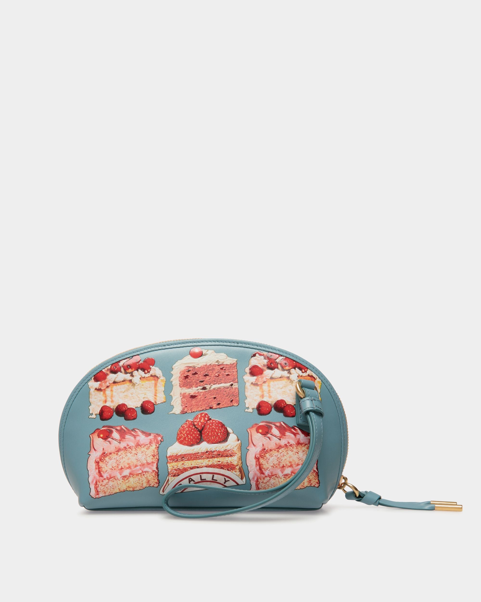 Pouch in Medium Blue Leather With a Bally Cake Print - Women's - Bally - 02