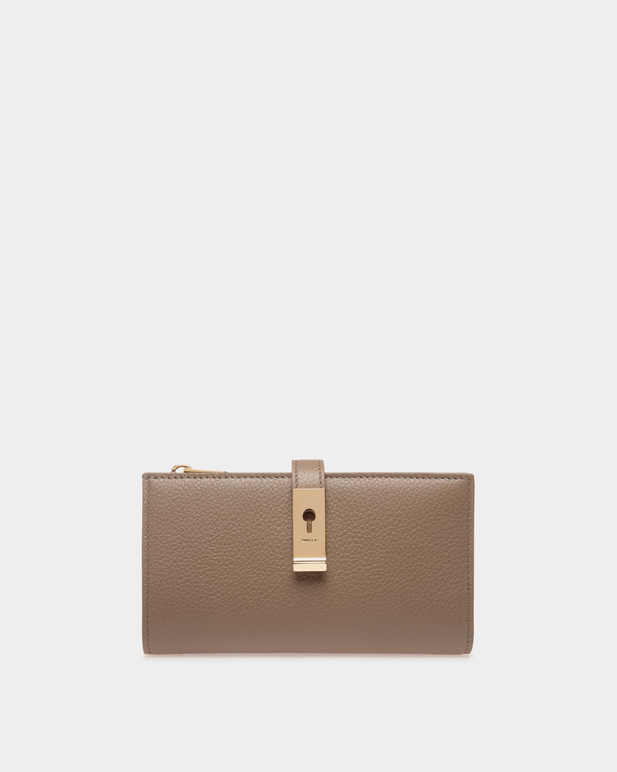 Lock Me Long Wallet in Taupe Grained Leather - Women's - Bally - 01