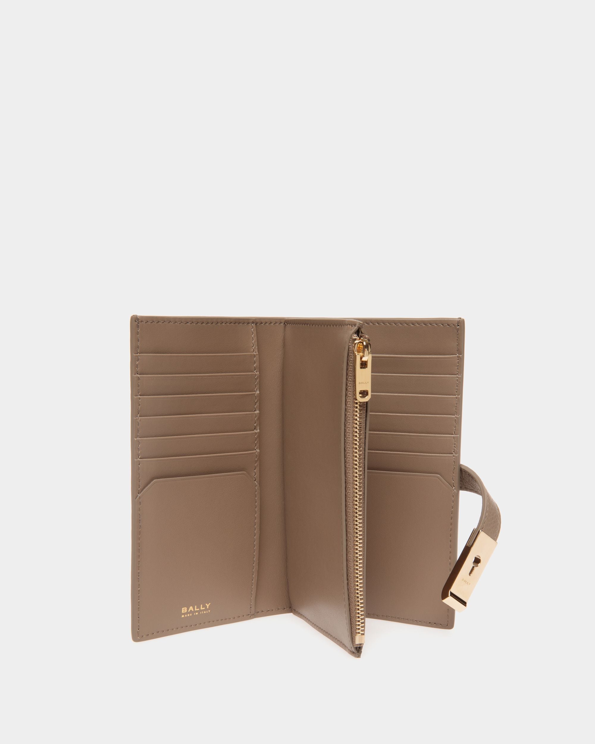 Lock Me Long Wallet in Taupe Grained Leather - Women's - Bally - 03