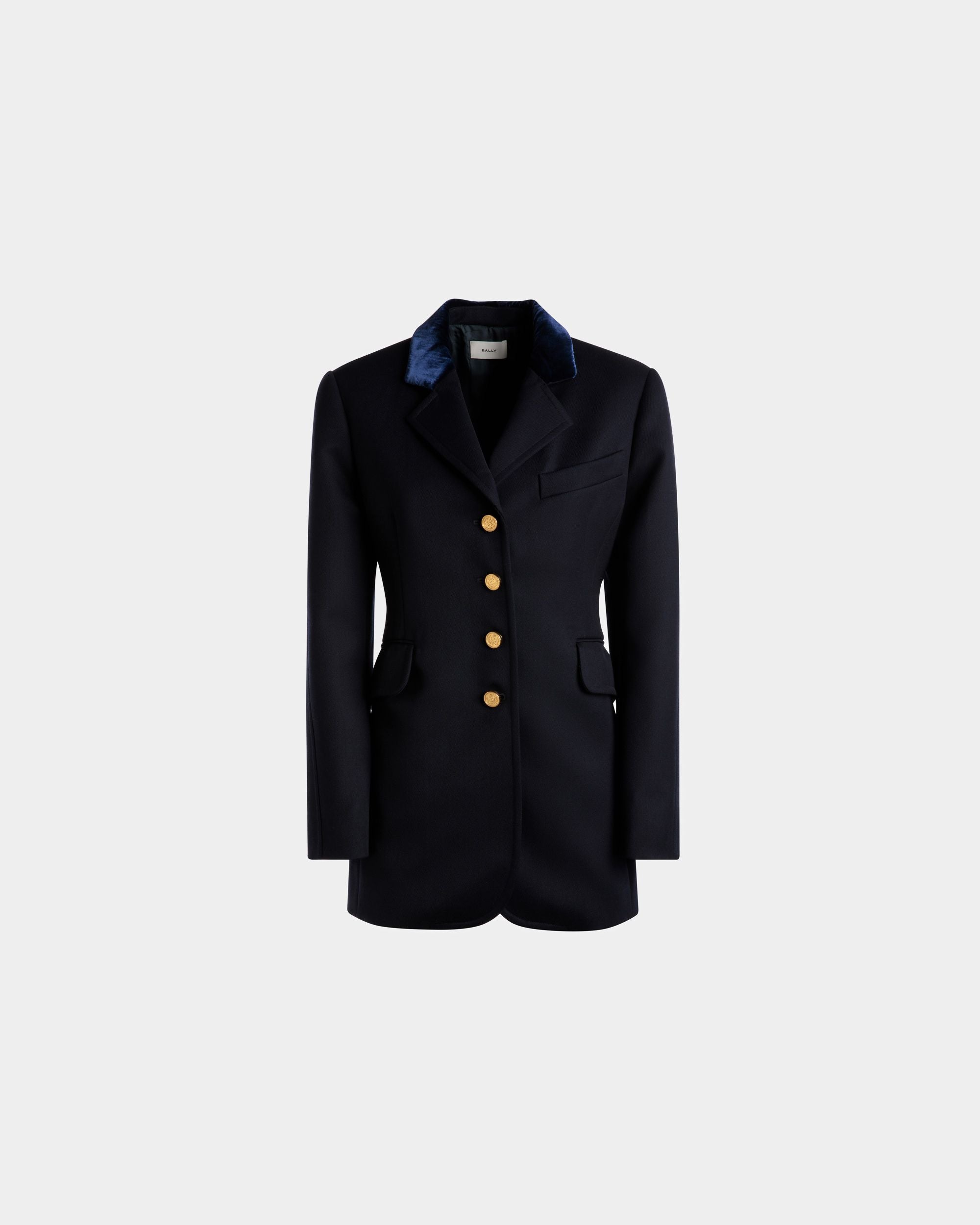 Velvet Collar Jacket In Marine Wool - Women's - Bally - 01