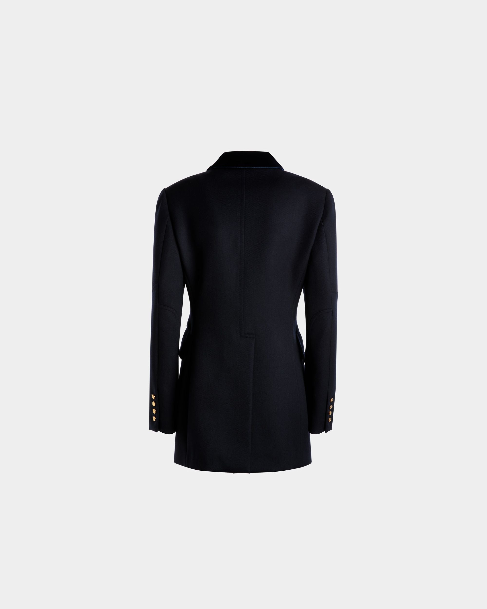 Velvet Collar Jacket In Marine Wool - Women's - Bally - 03