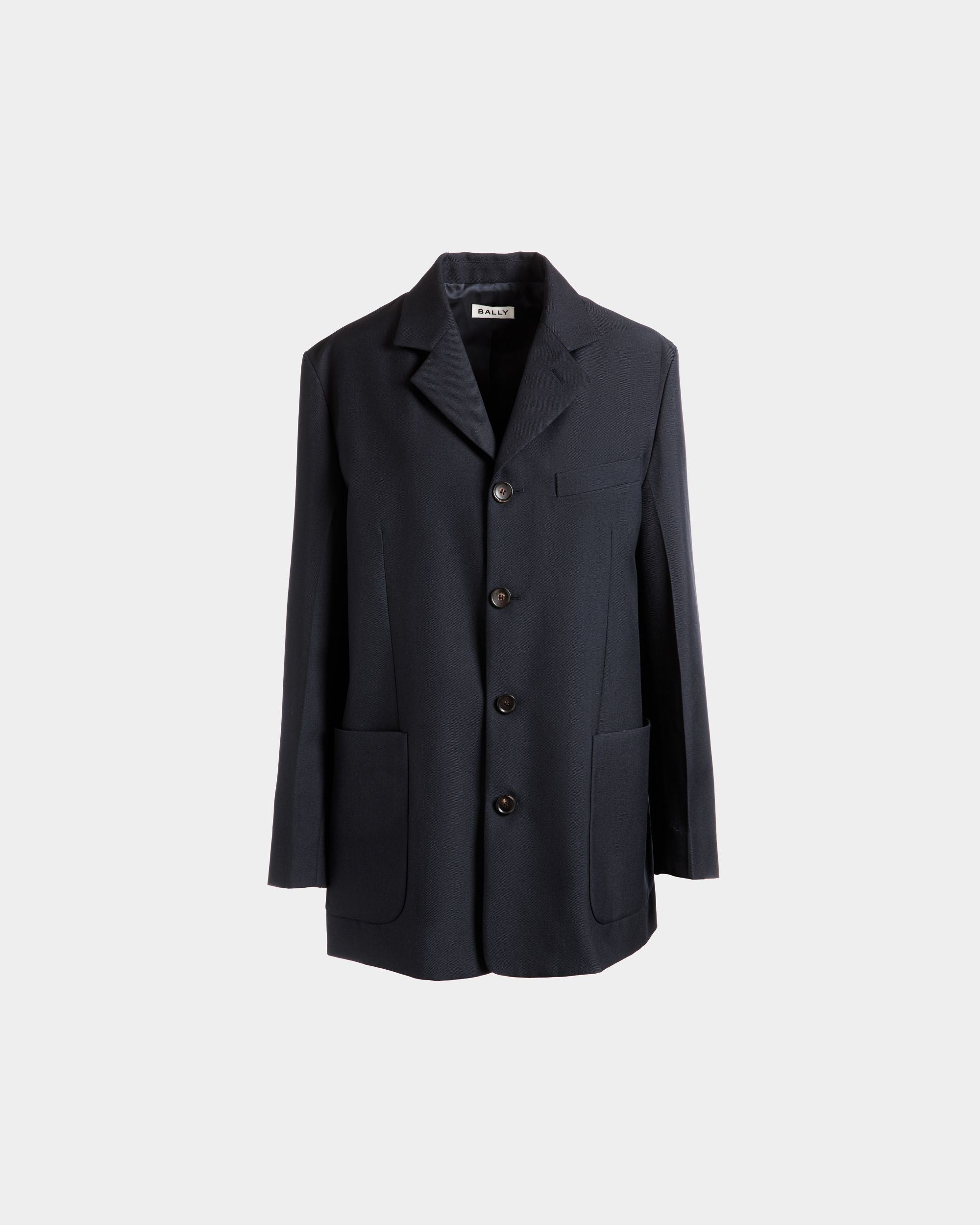 Single-breasted Jacket in Navy Blue Wool Blend - Women's - Bally - 01
