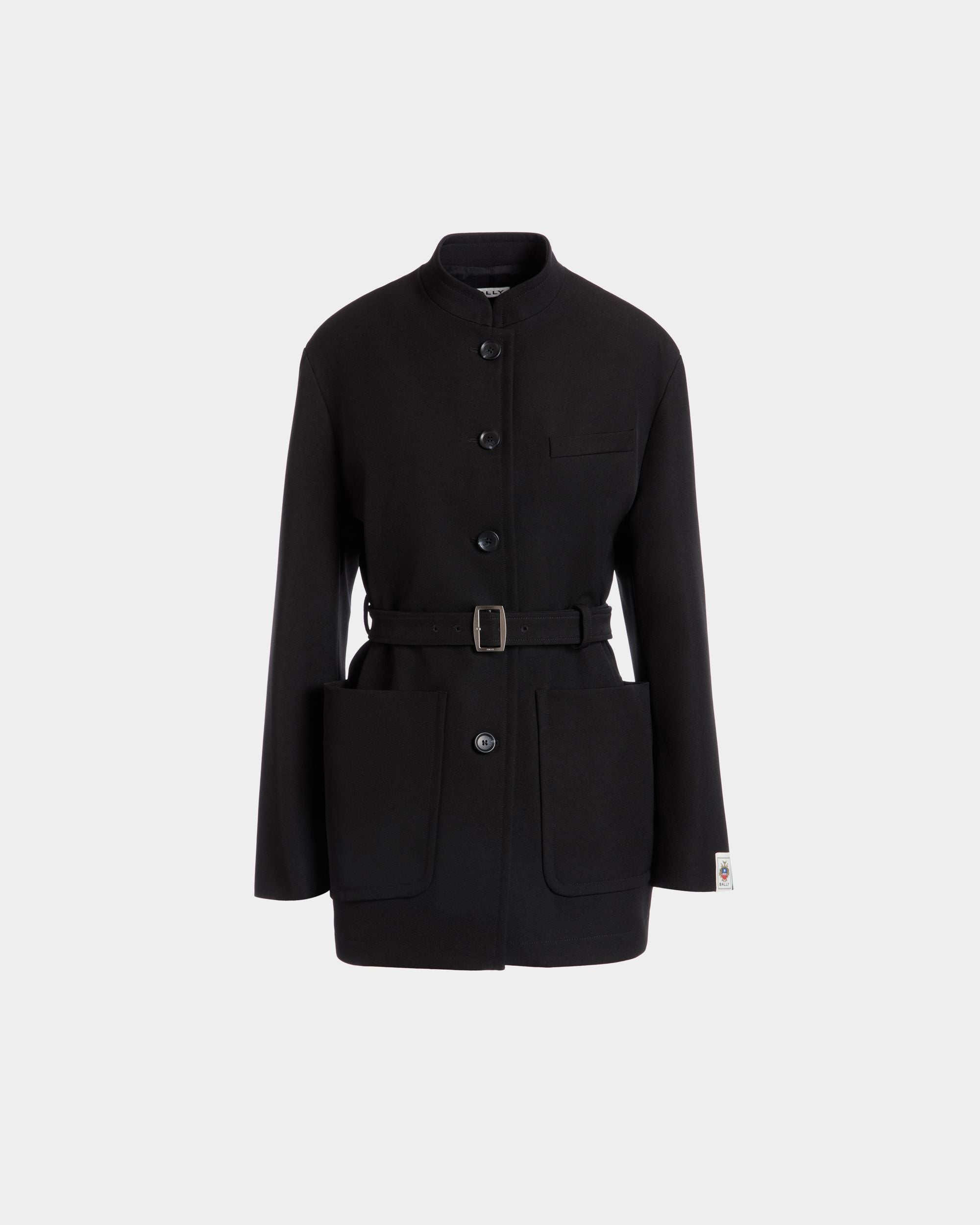 Belted Jacket in Black Nylon Gabardine - Women's - Bally - 01