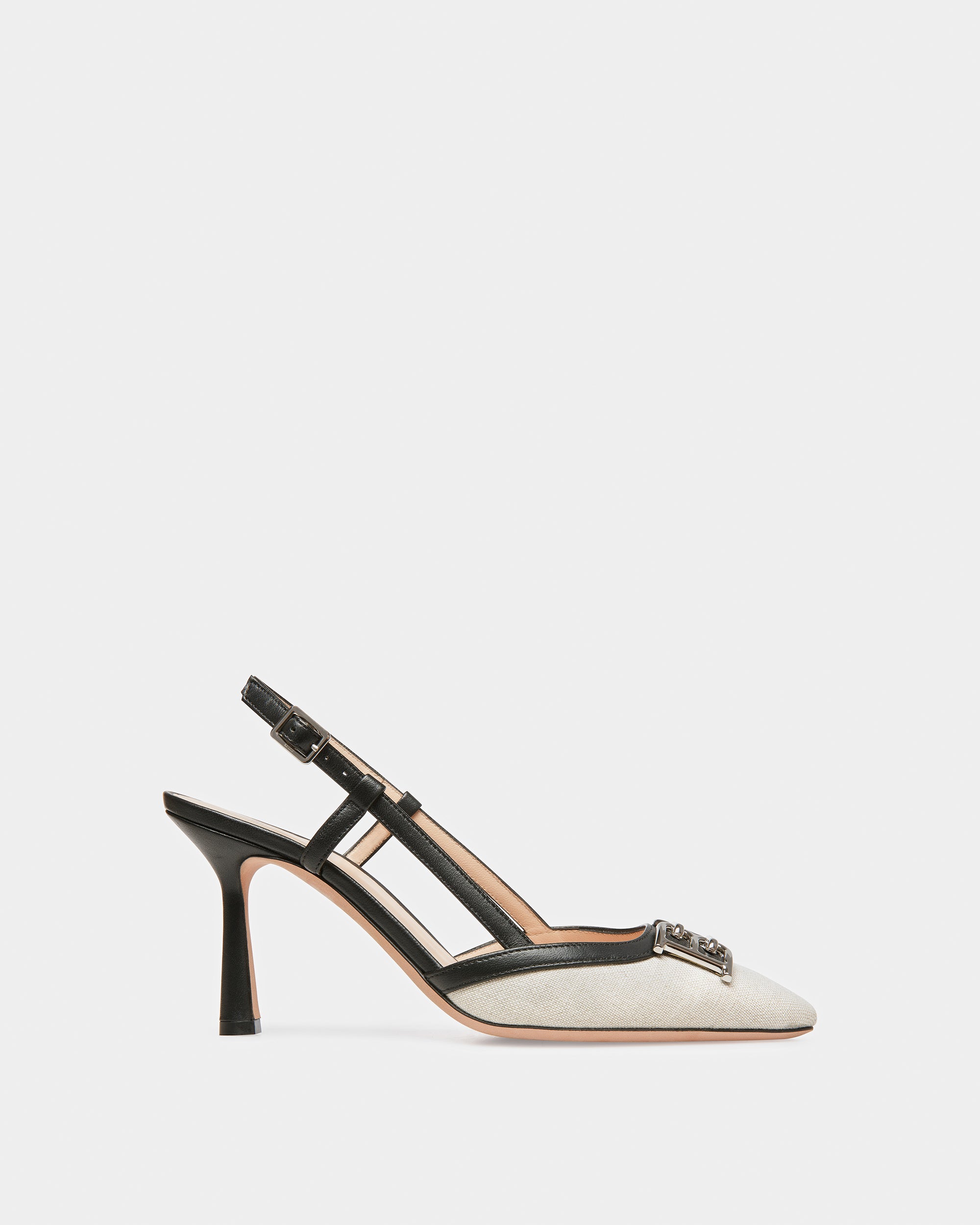 Eva Canvas And Leather Slingback Pumps In Natural And Black - Women's - Bally - 01