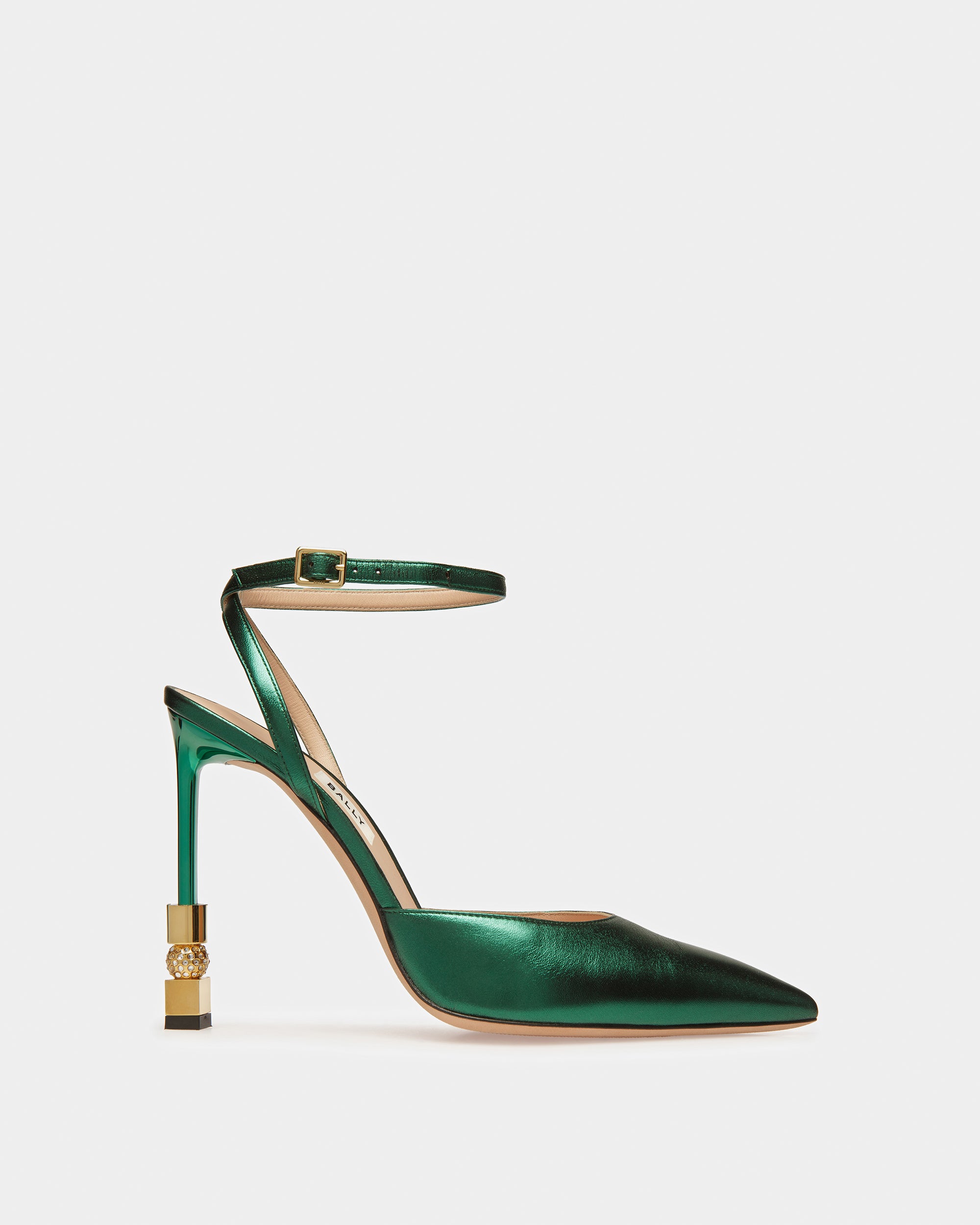 Block Ankle Strap Pump In Metallic Leather - Women's - Bally - 01