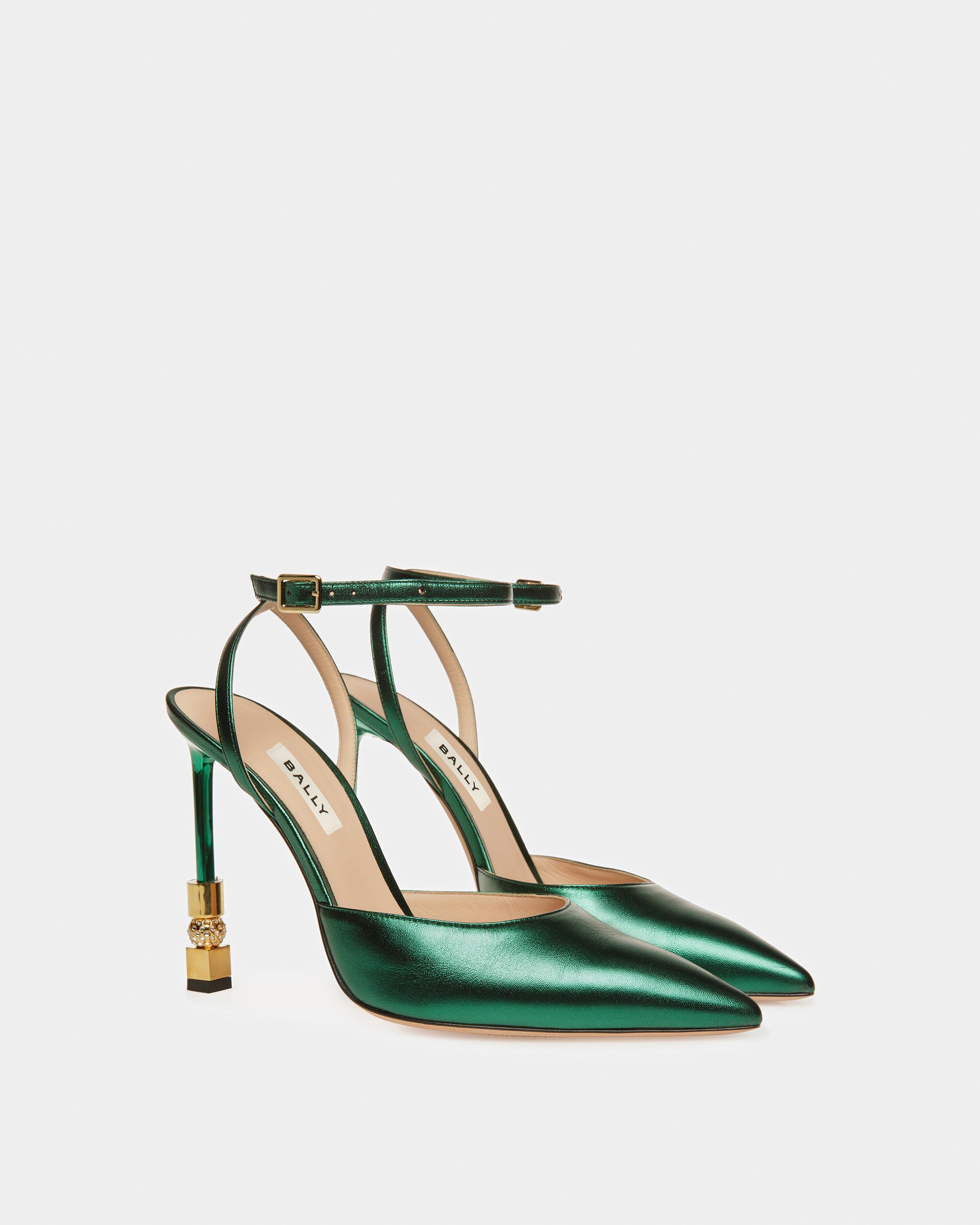Block Ankle Strap Pump In Metallic Leather - Women's - Bally - 03