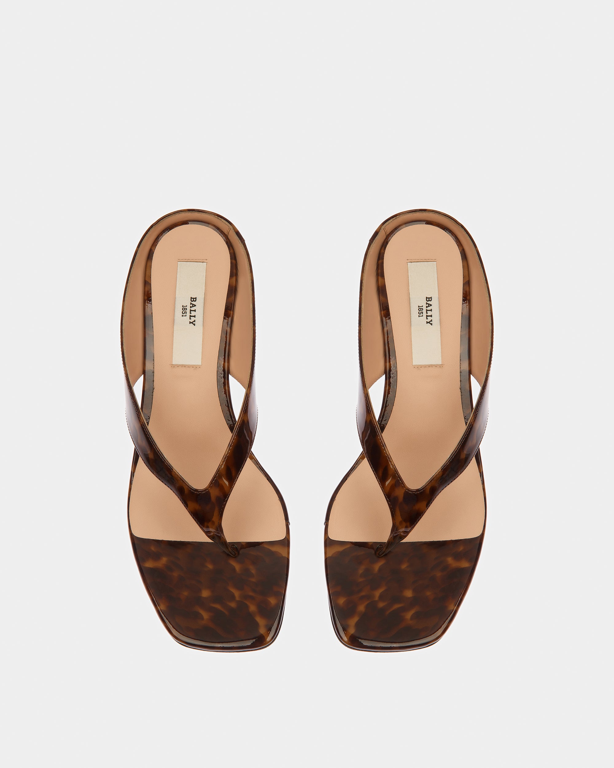 Nyna Leather Sandals In Patent Brown Tortoiseshell - Women's - Bally - 02