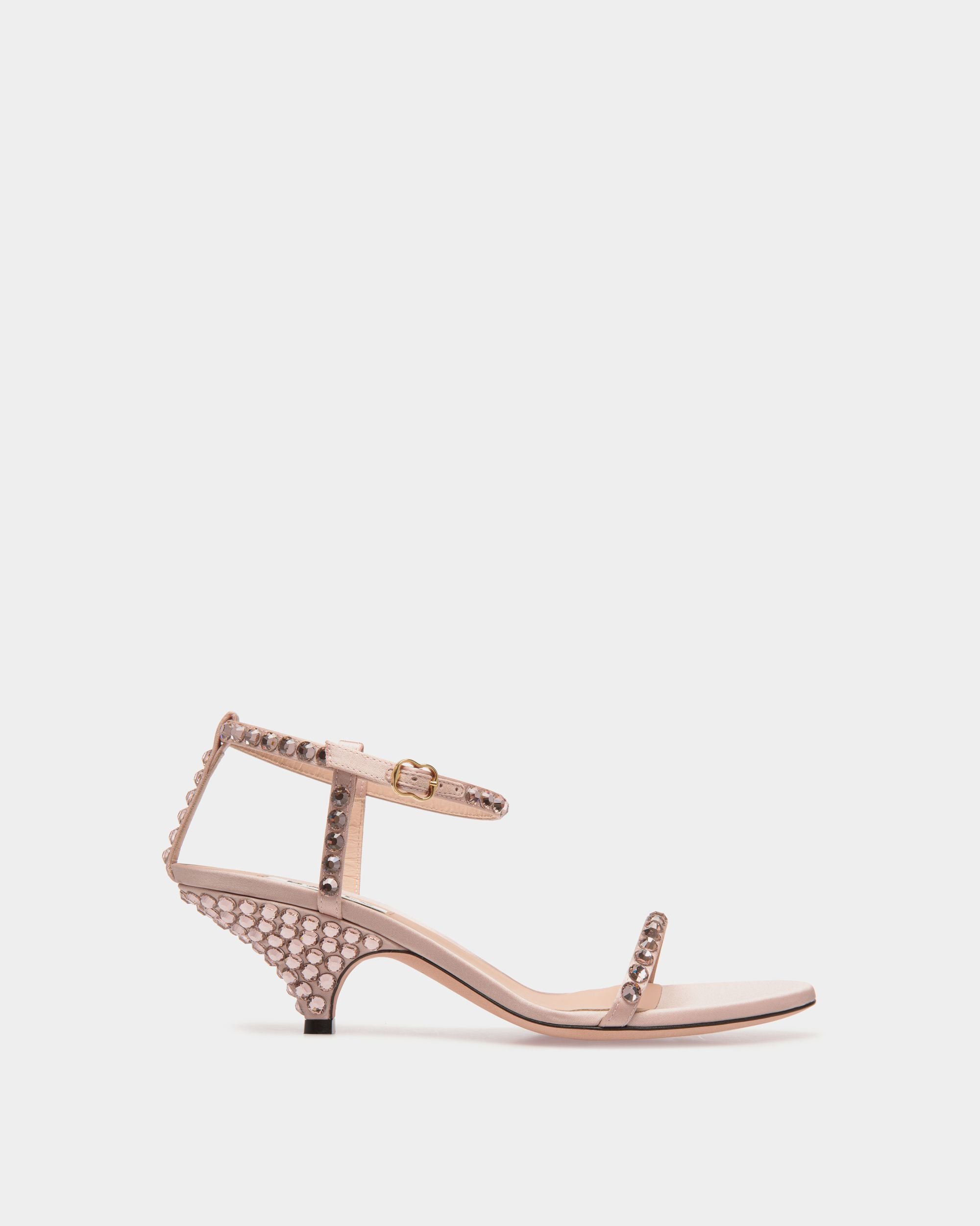 Katy Heeled Sandal in Light Pink Fabric with Crystals - Women's - Bally - 01