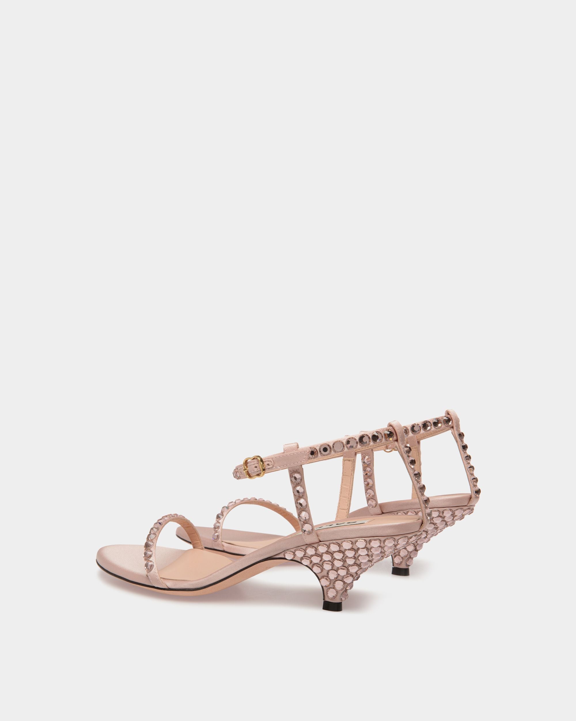 Katy Heeled Sandal in Light Pink Fabric with Crystals - Women's - Bally - 03