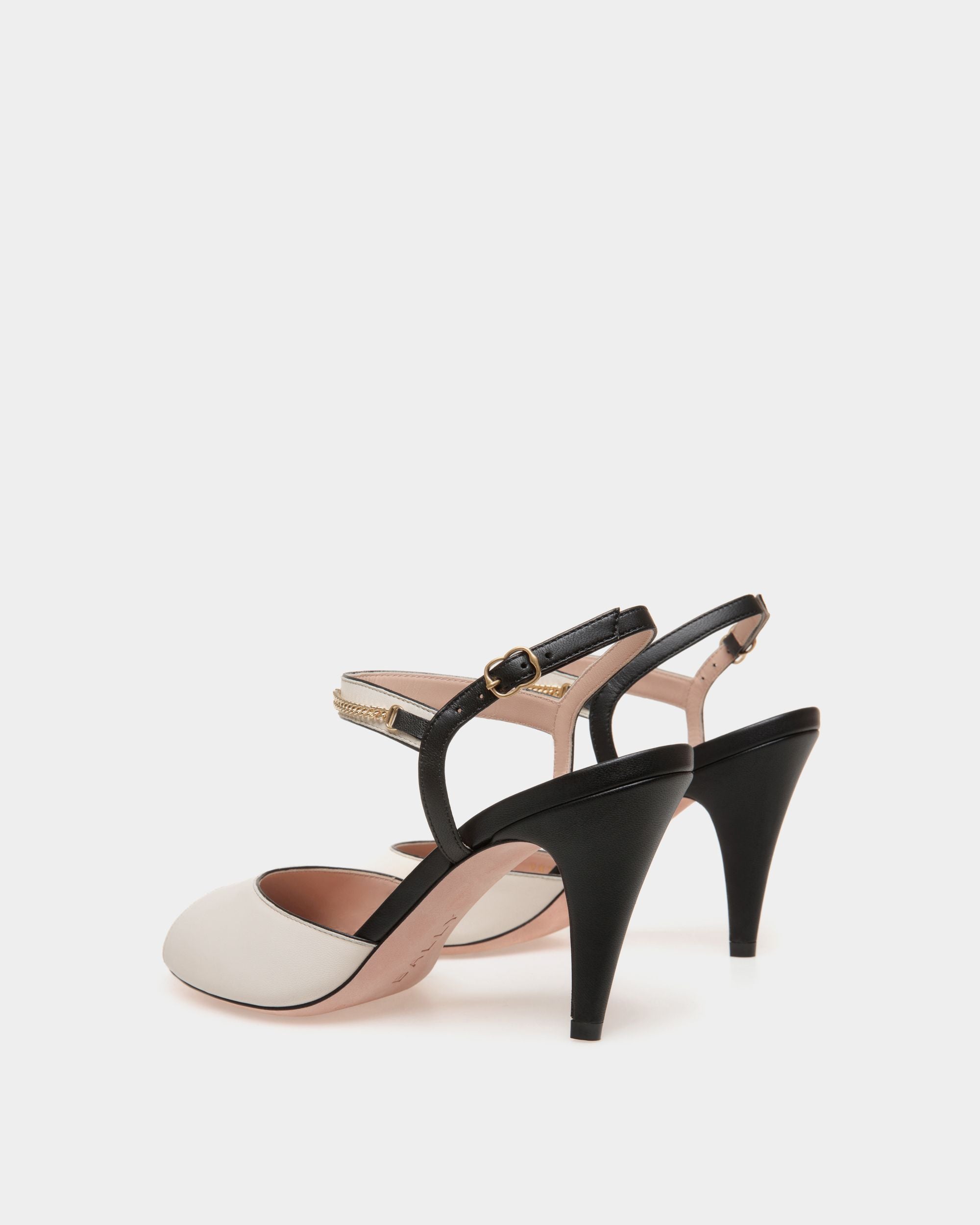 Daily Emblem Heeled Sandal in Black and White Leather - Women's - Bally - 03