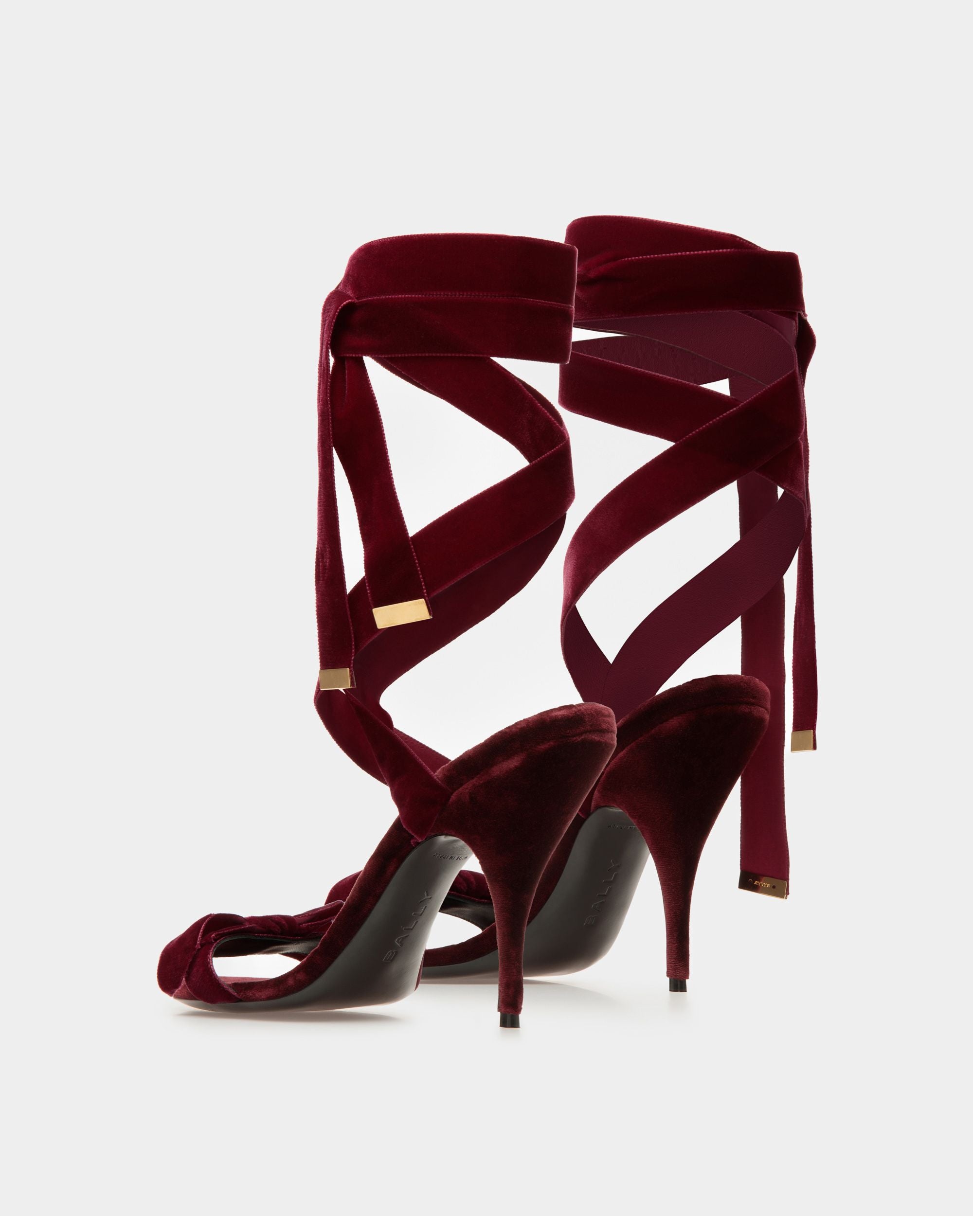 Annita Heeled Sandals In Burgundy Velvet - Women's - Bally - 03