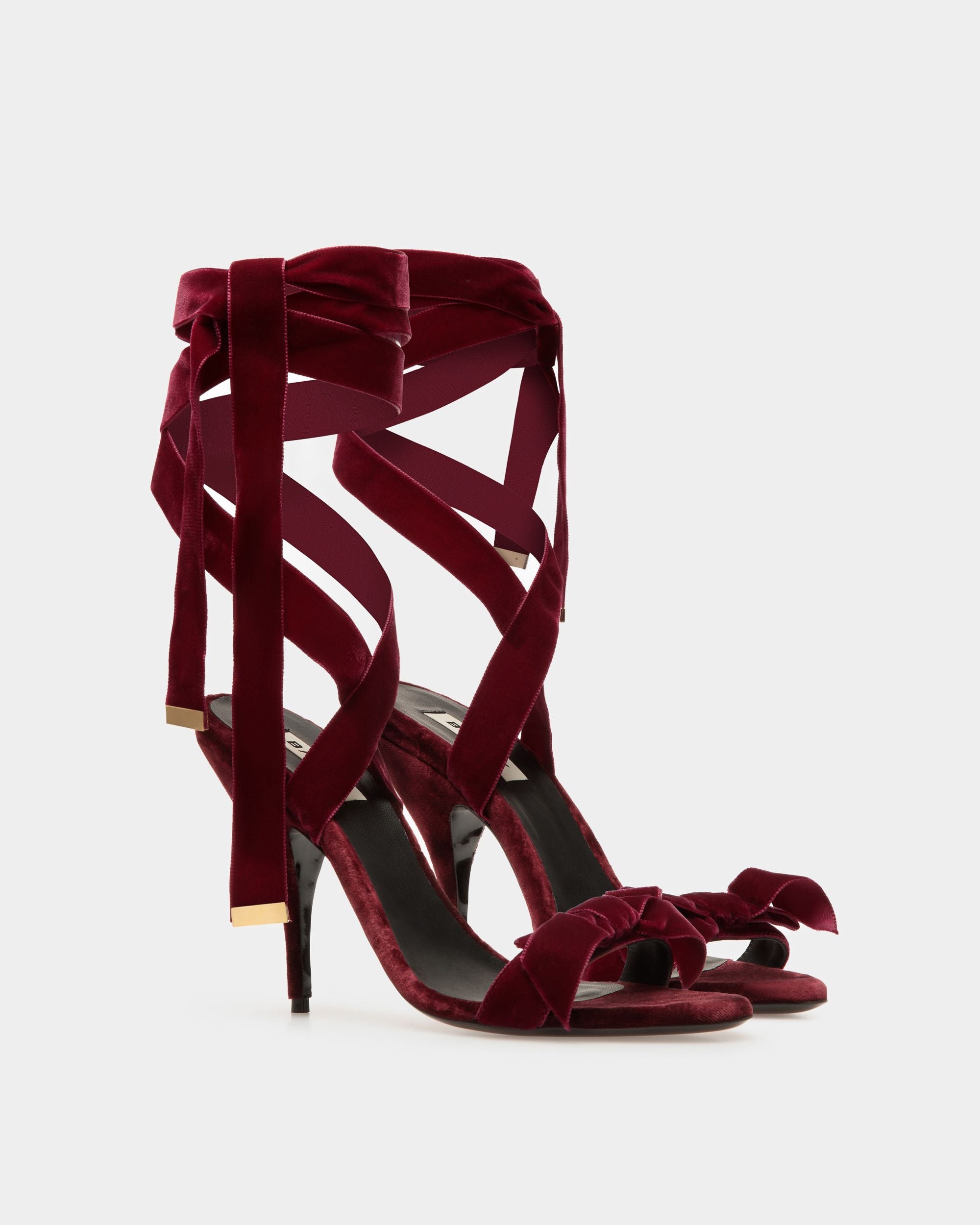 Annita Heeled Sandals In Burgundy Velvet - Women's - Bally - 04