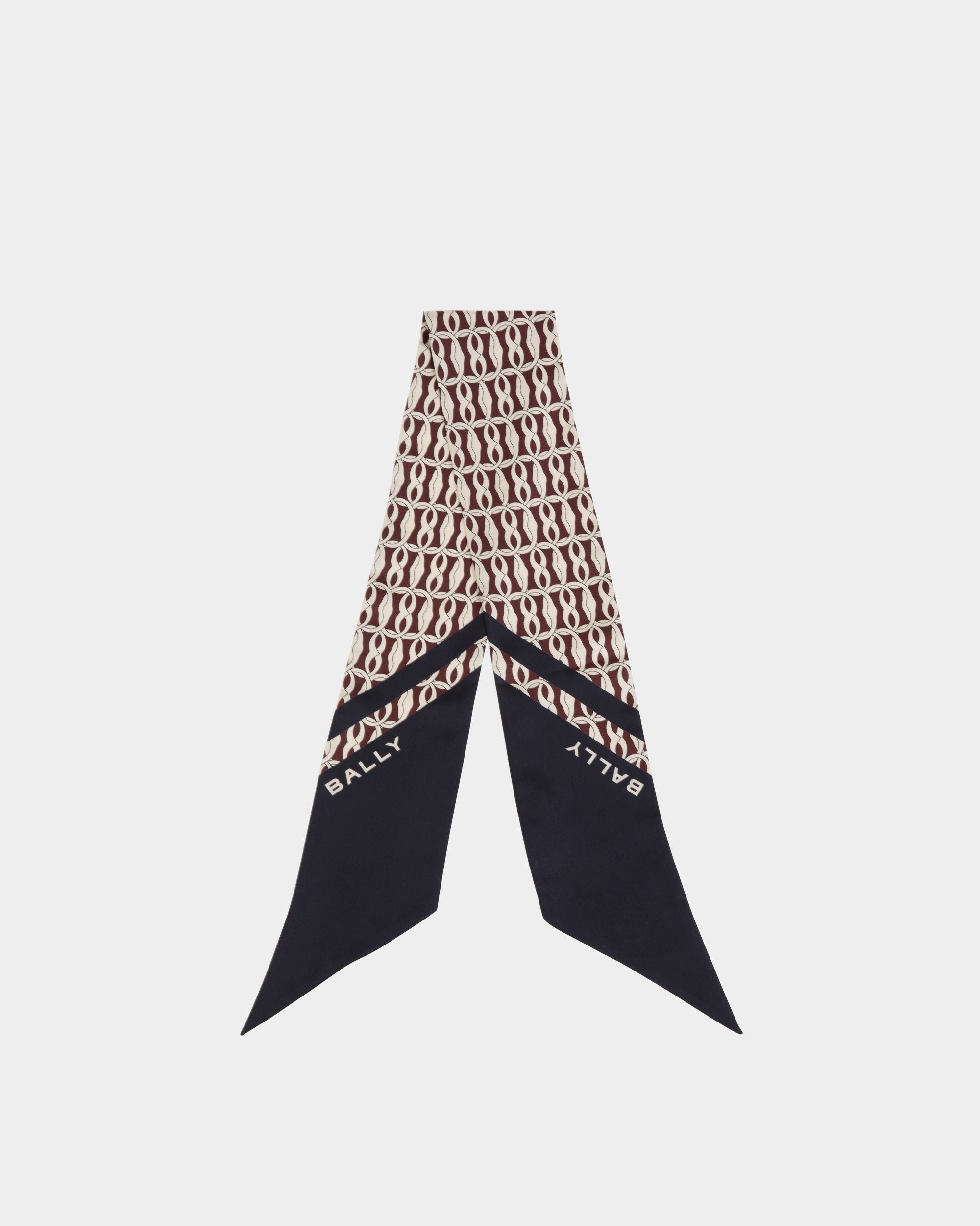 Neck Bow With Emblem Print In Navy Blue Silk - Women's - Bally - 01