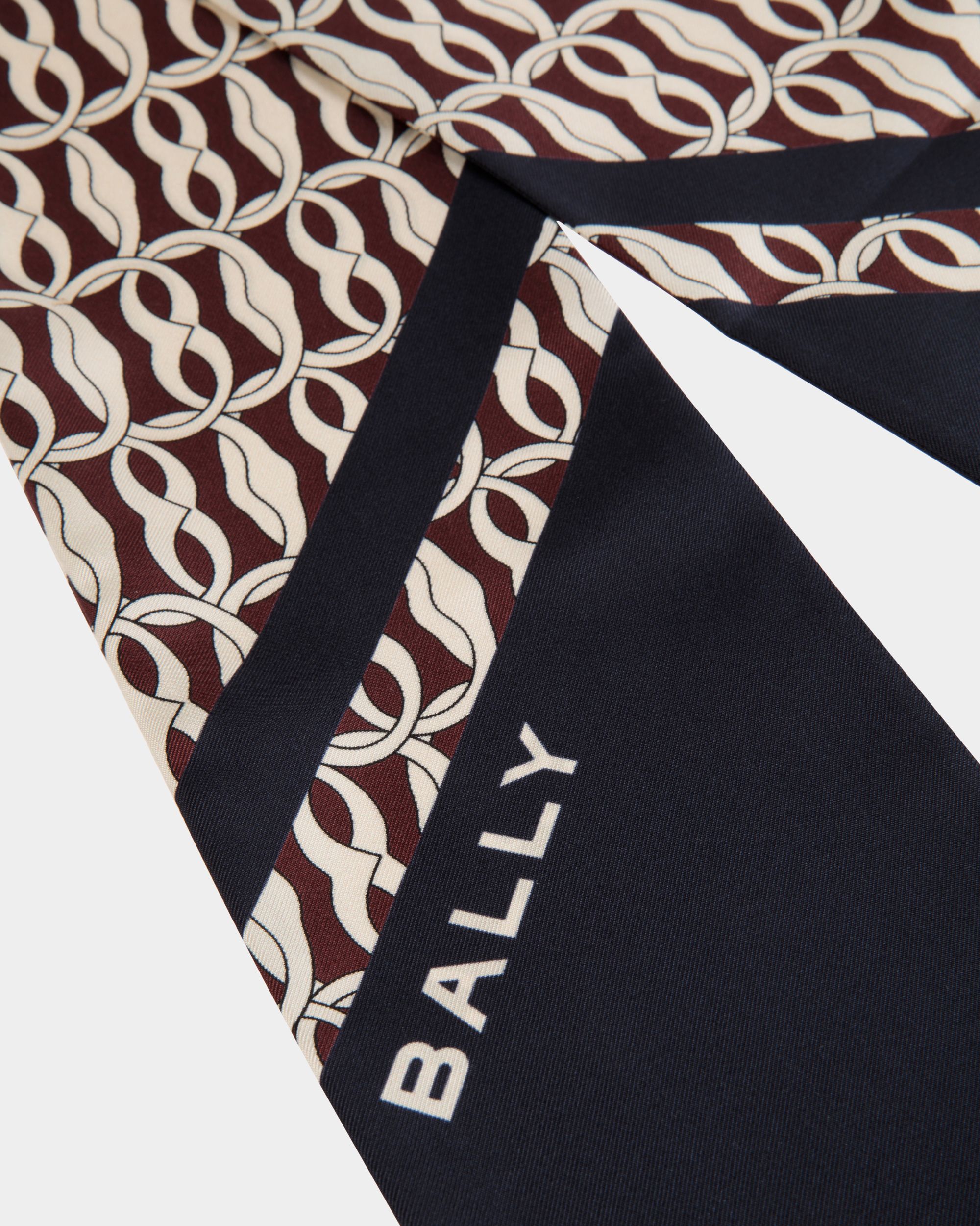 Neck Bow With Emblem Print In Navy Blue Silk - Women's - Bally - 02