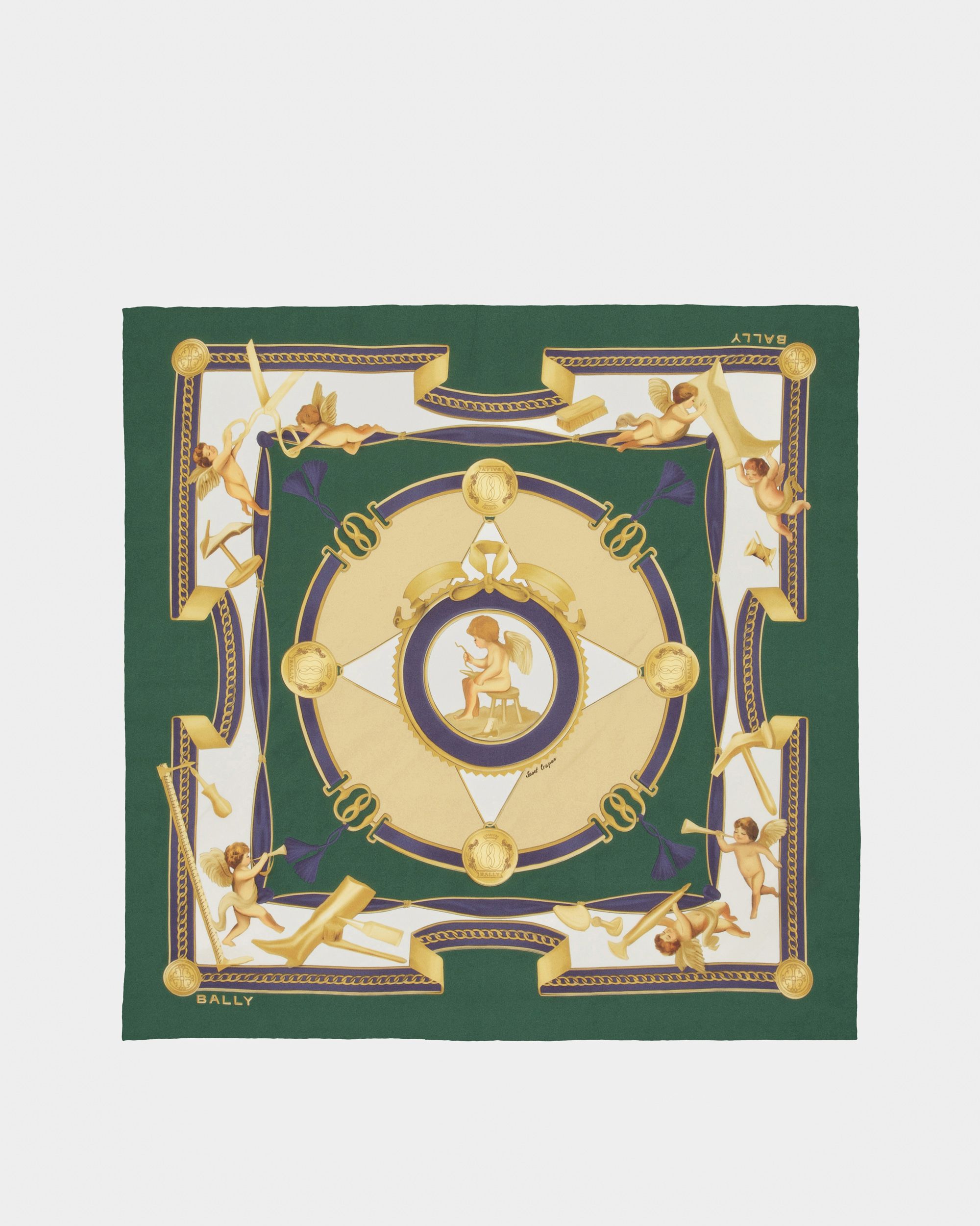 Printed Scarf In Kelly Green Silk - Women's - Bally - 01