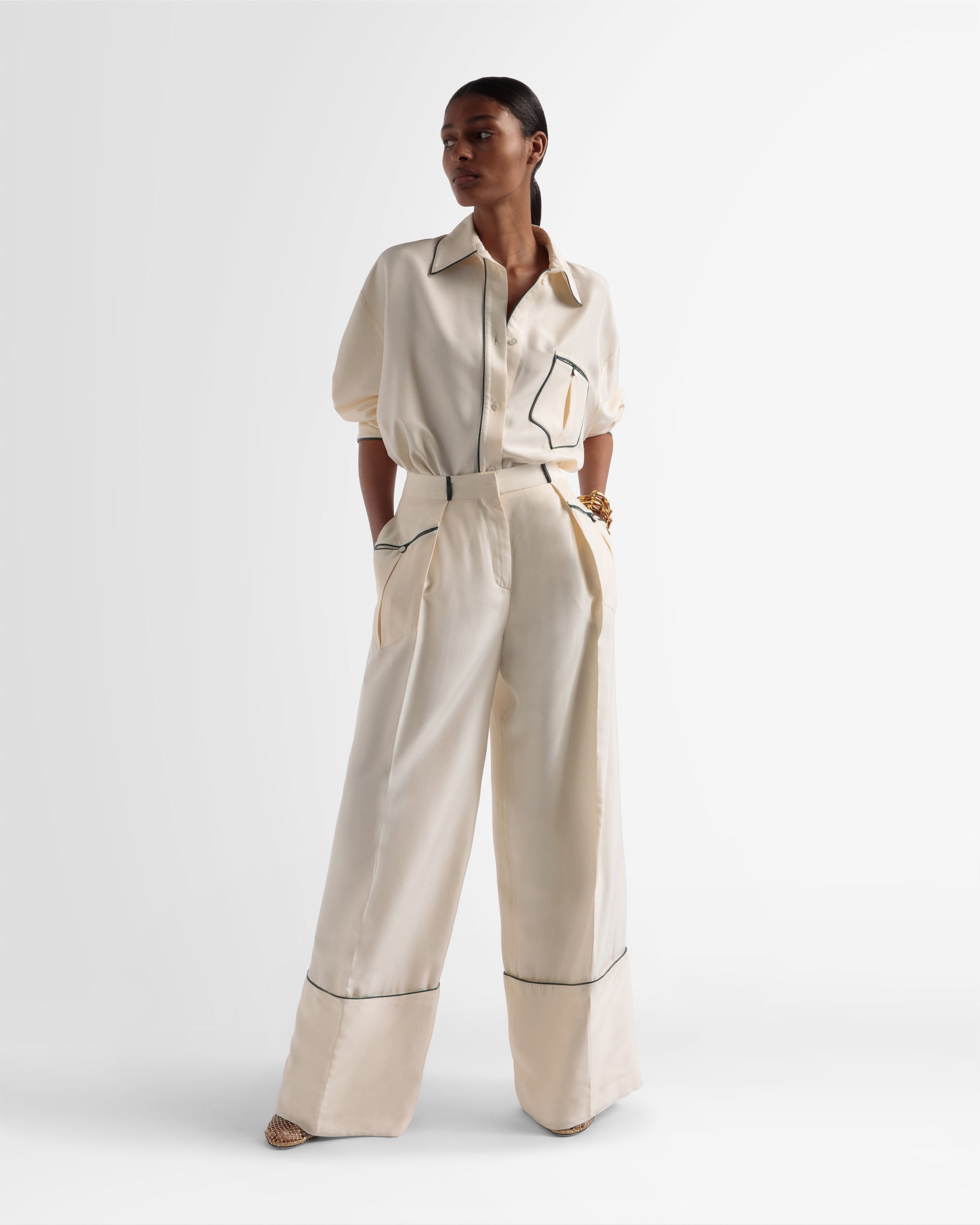 Relaxed Silk Shirt In Bone - Women's - Bally - 01