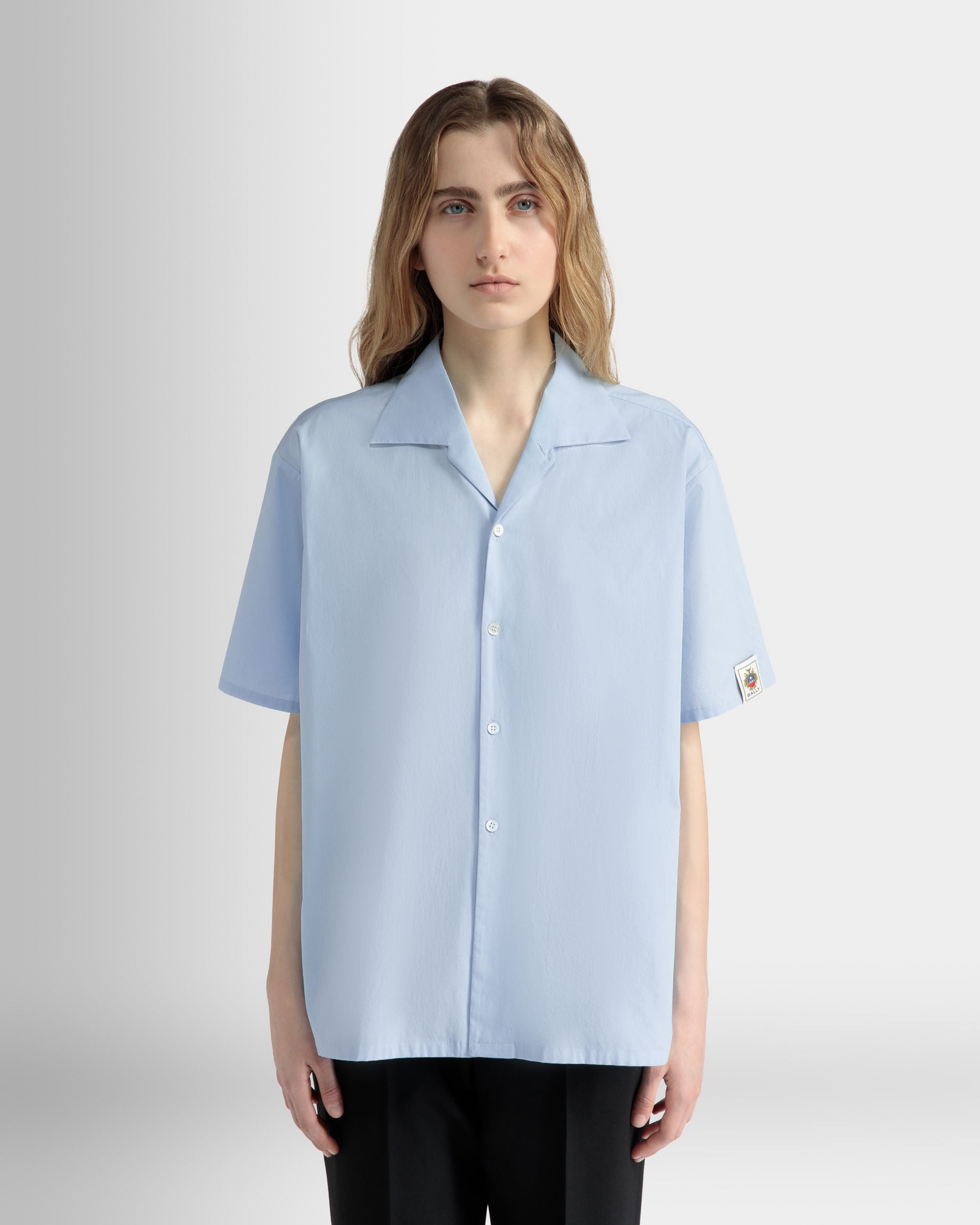 Oversized Shirt in Light Blue Cotton - Women's - Bally - 03